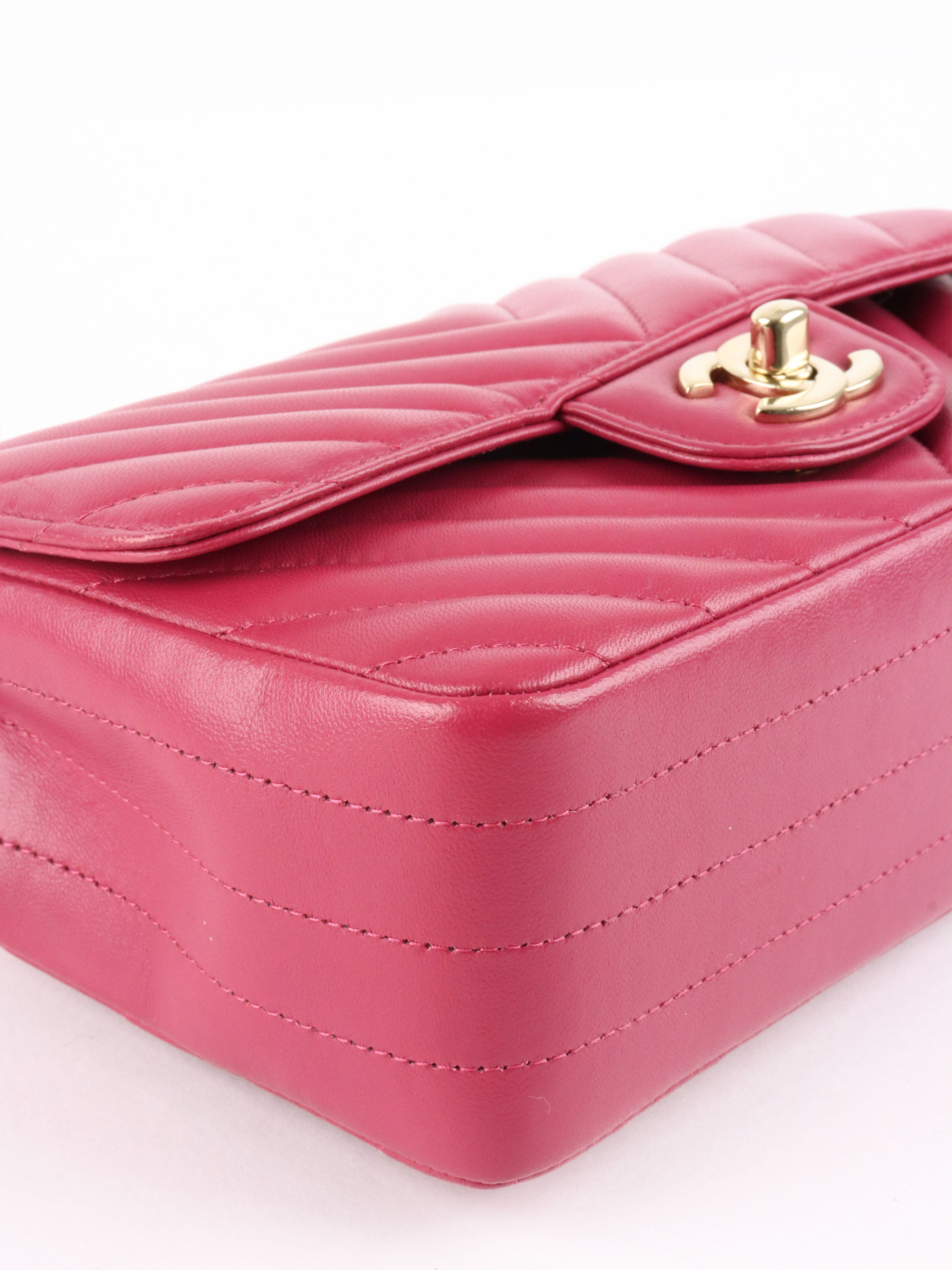 Chanel Dark Pink Lambskin Chevron Mini Flap Bag LGHW.