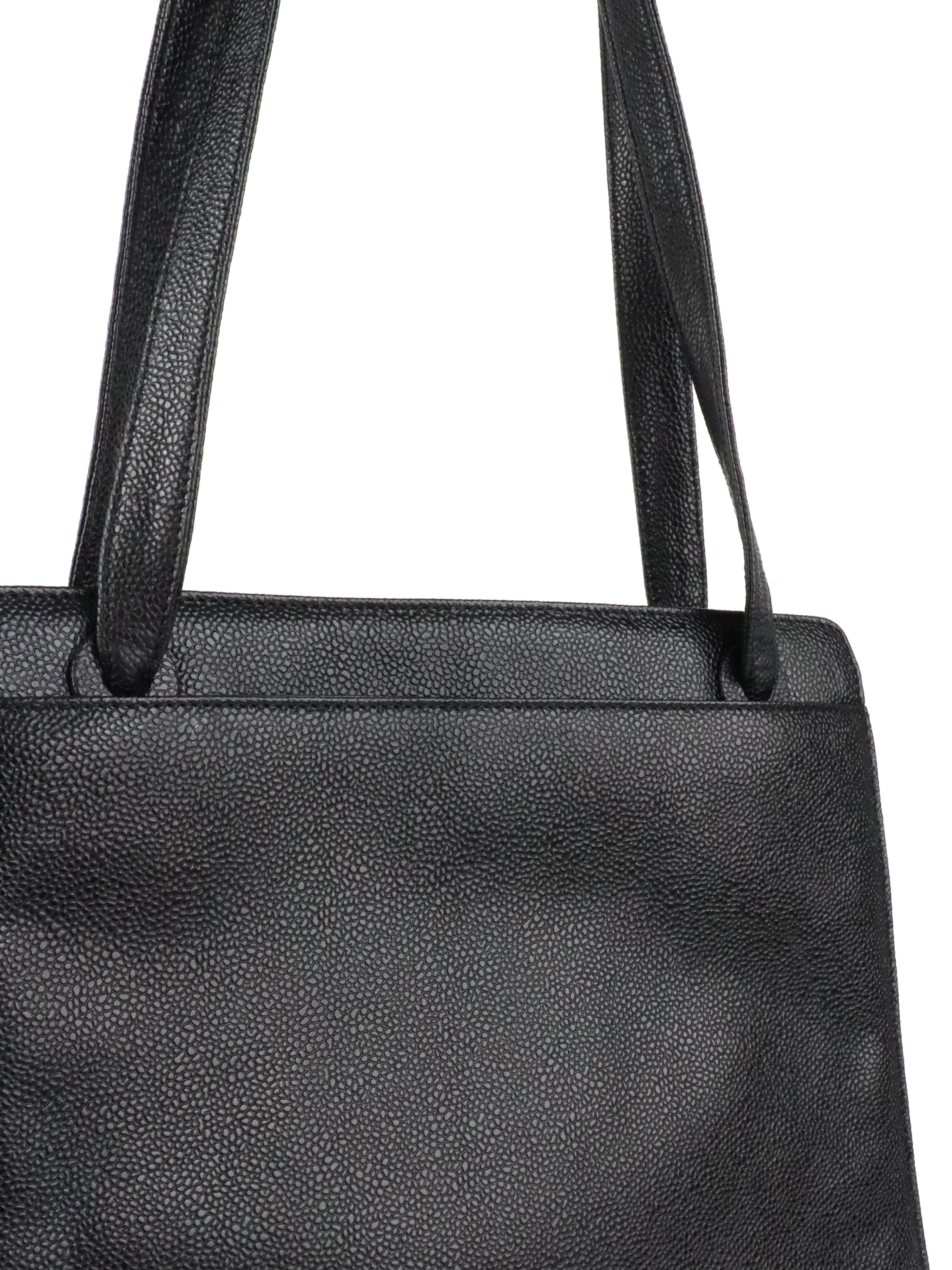 Chanel Vintage Stitched Logo Black Caviar Tote