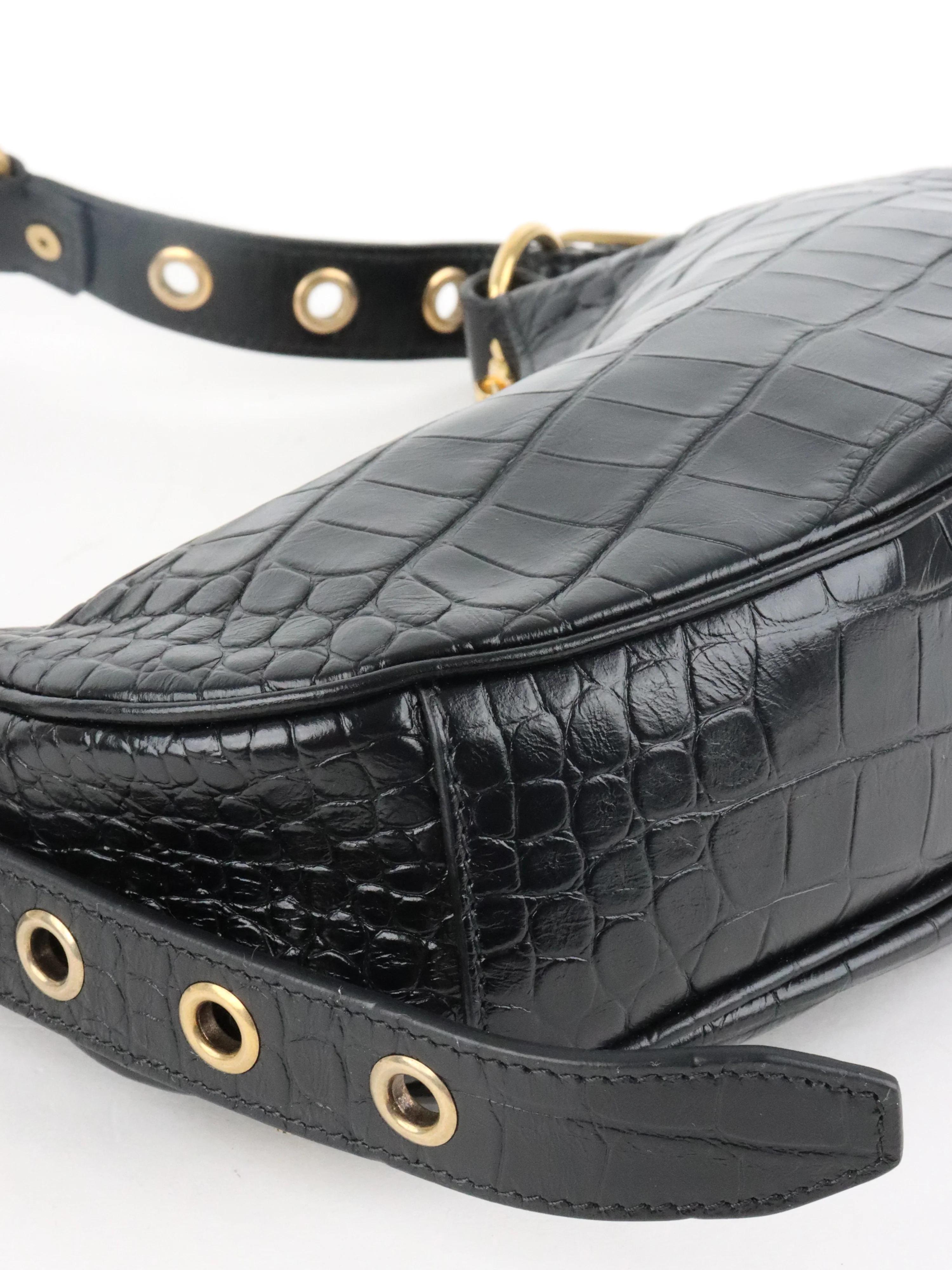 Balenciaga Black Crocodile Embossed Le Cagole XS Shoulder Bag