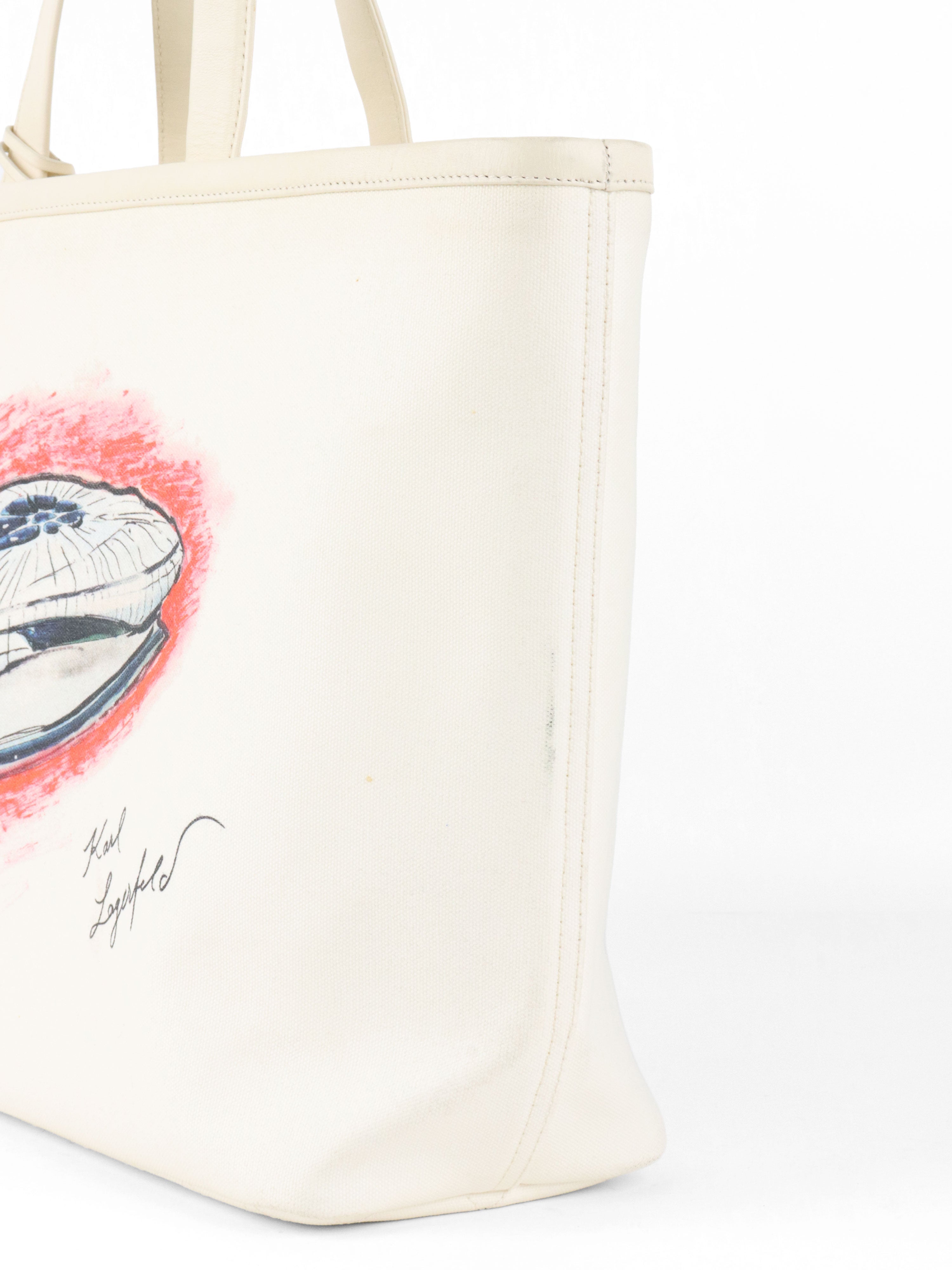 Chanel Limited Edition White Canvas Karl Lagerfeld Mobile Art Tote