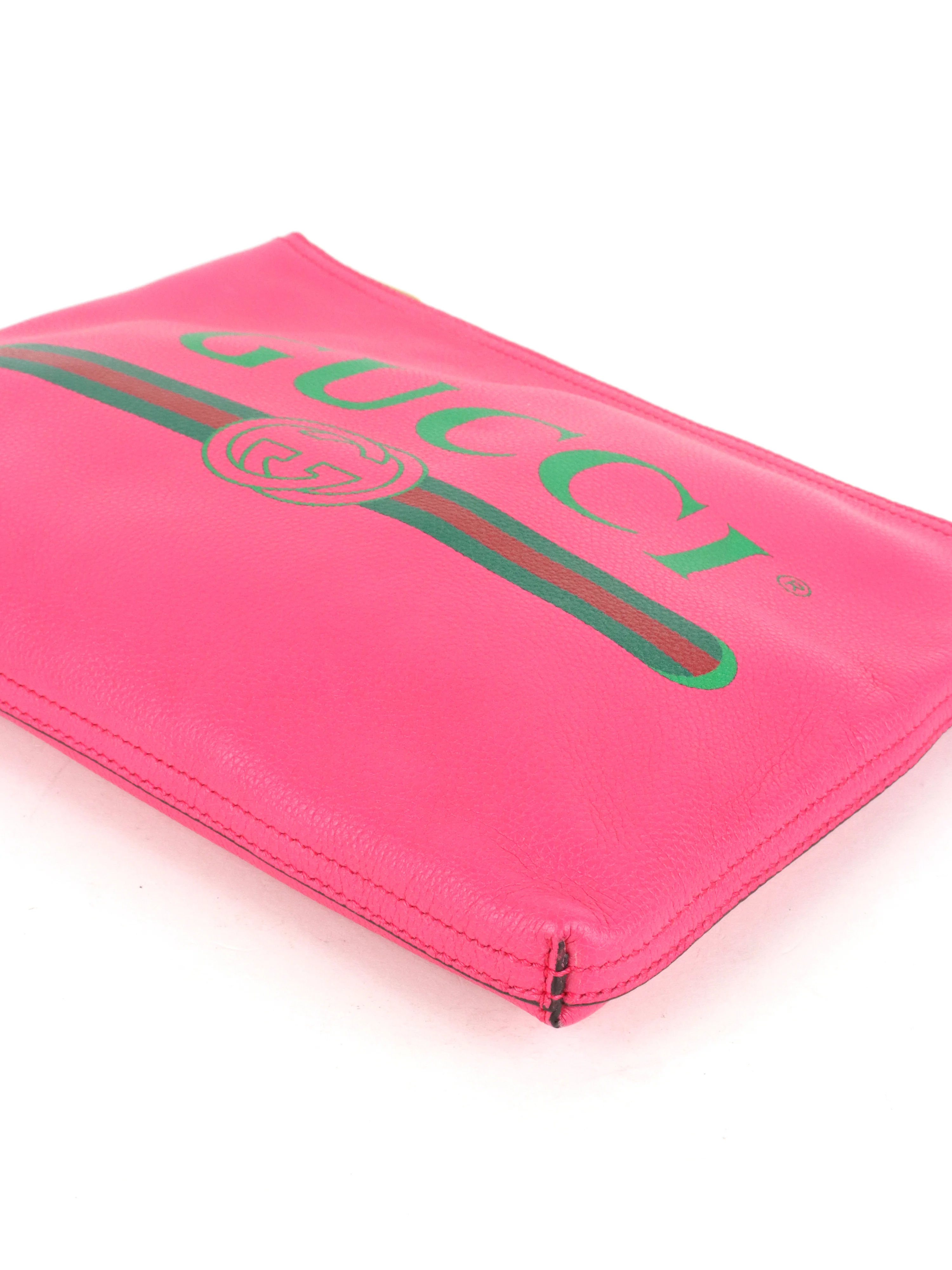 Gucci Vintage Bright Pink Logo Printed Pouch