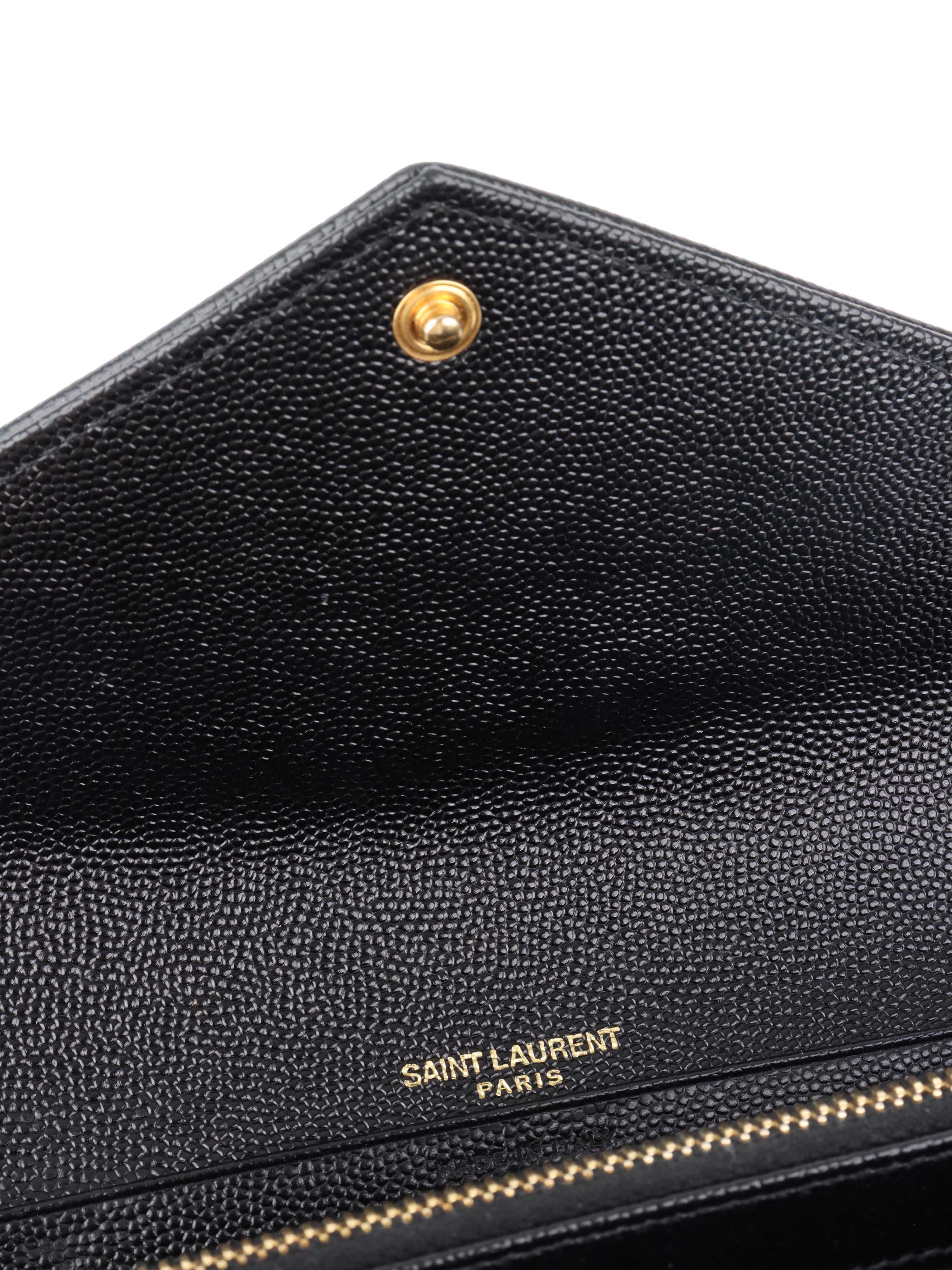 Saint Laurent Large Black Cassandre Wallet.