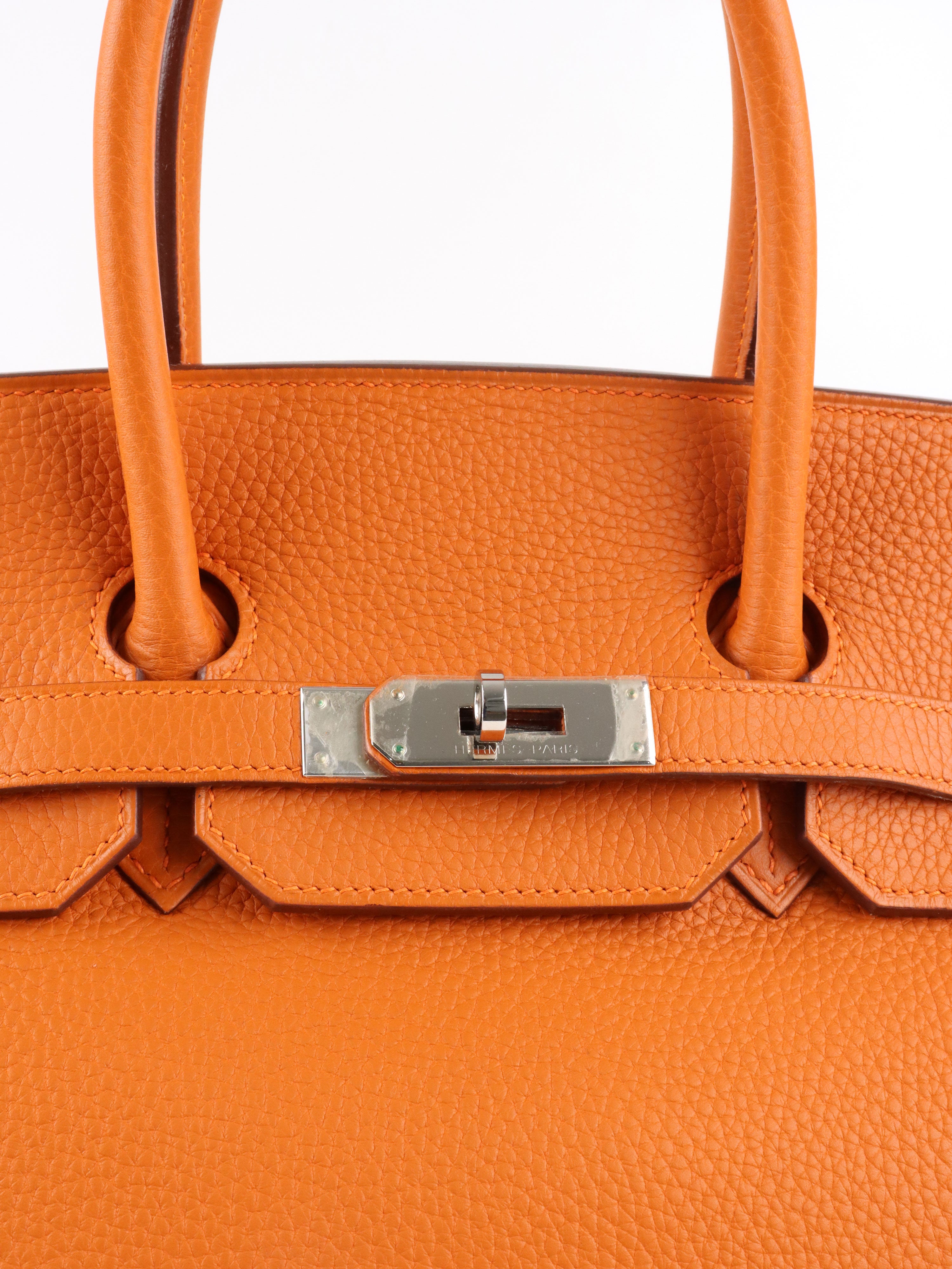 Hermes Birkin 35 Orange H Clemence Leather Stamp J Square