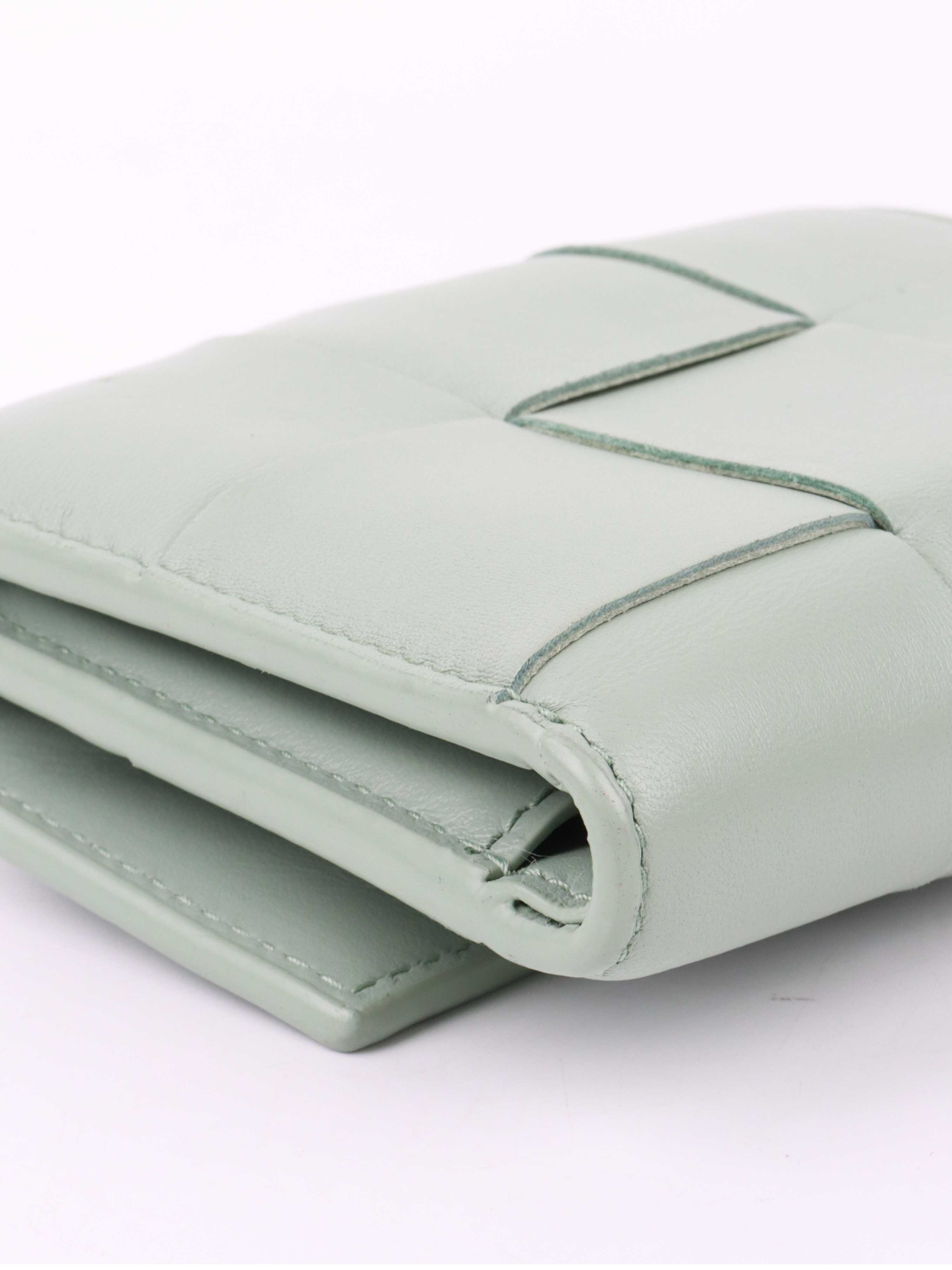 Bottega Veneta Seafoam Cassette Tri-Fold Zip Wallet.