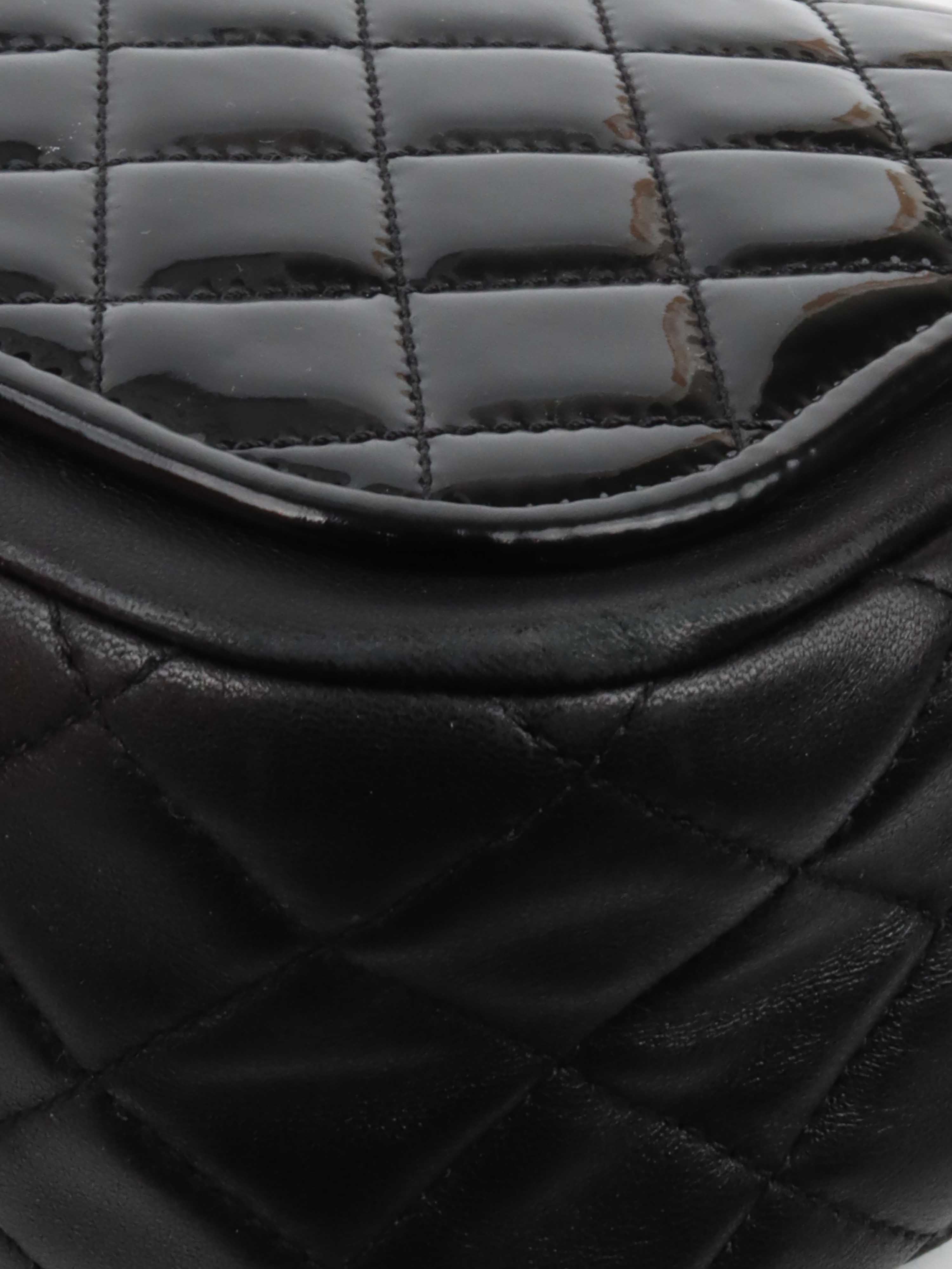 Chanel Black Patent Quilted Flap Bag SHW.