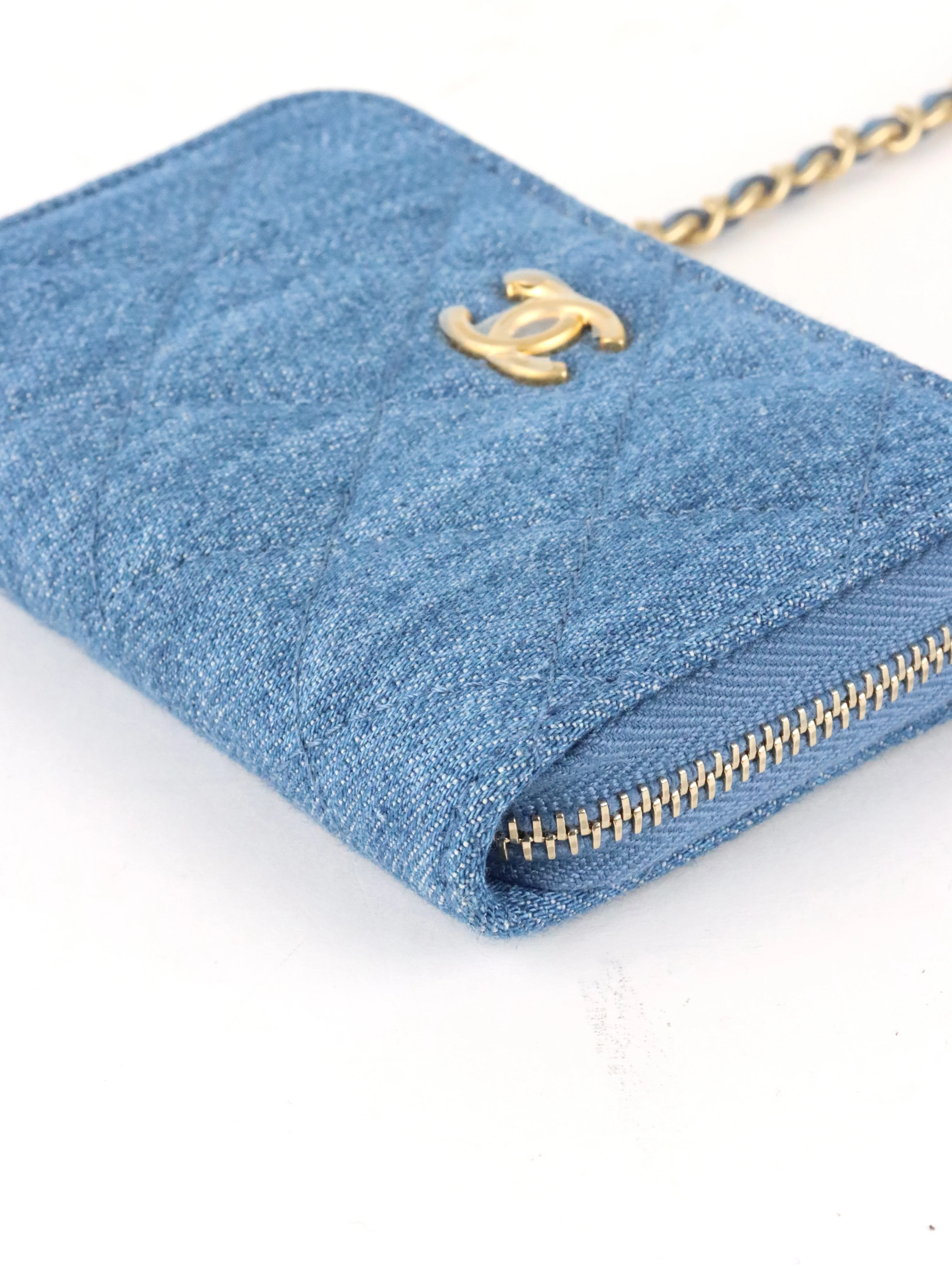 Chanel Mini Denim Cardholder with Pearl Crush