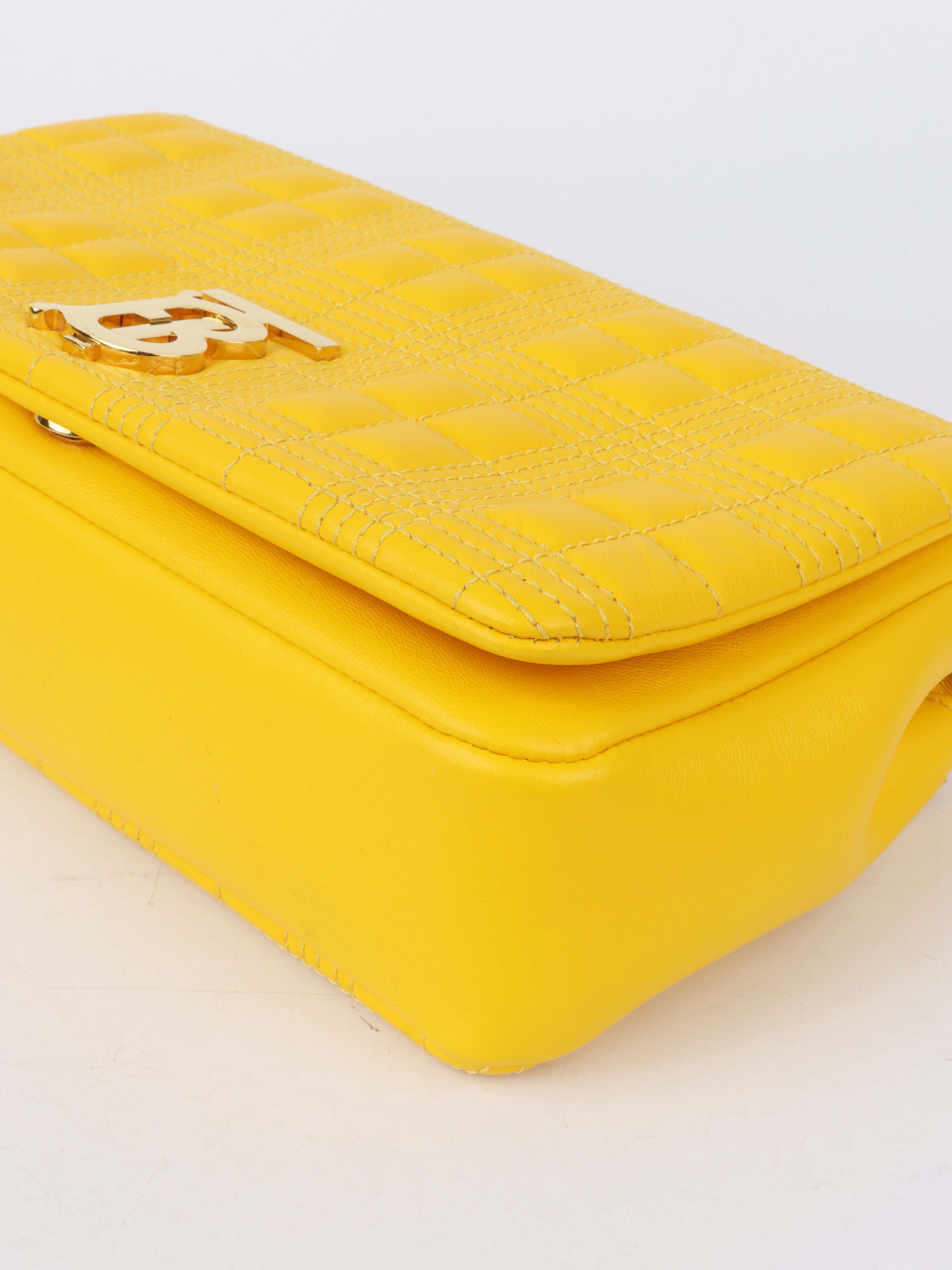 Burberry Yellow Quitled Leather Small Lola Bag.