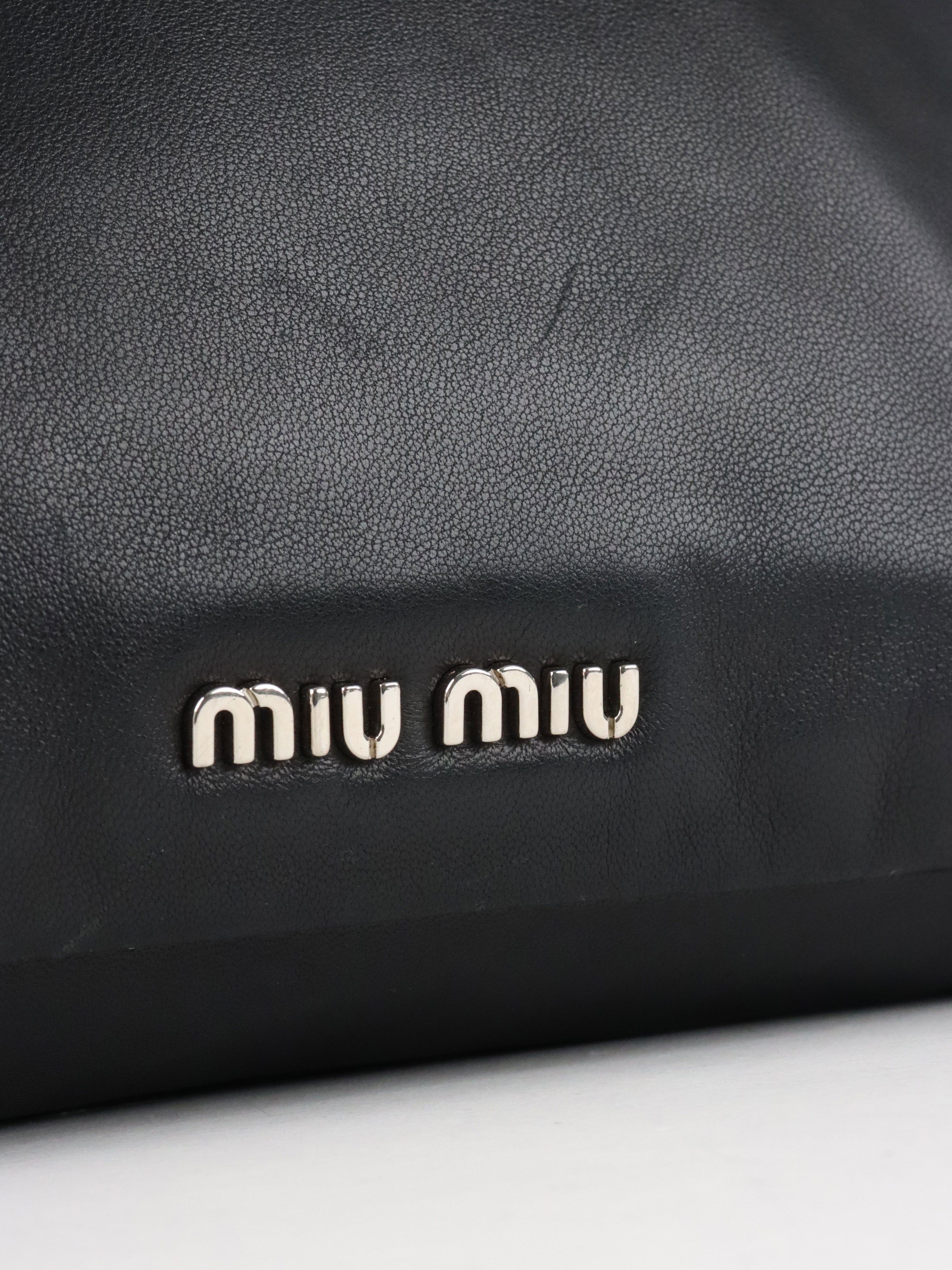 Miu Miu Black Smooth Leather with Crystal Strap Bag