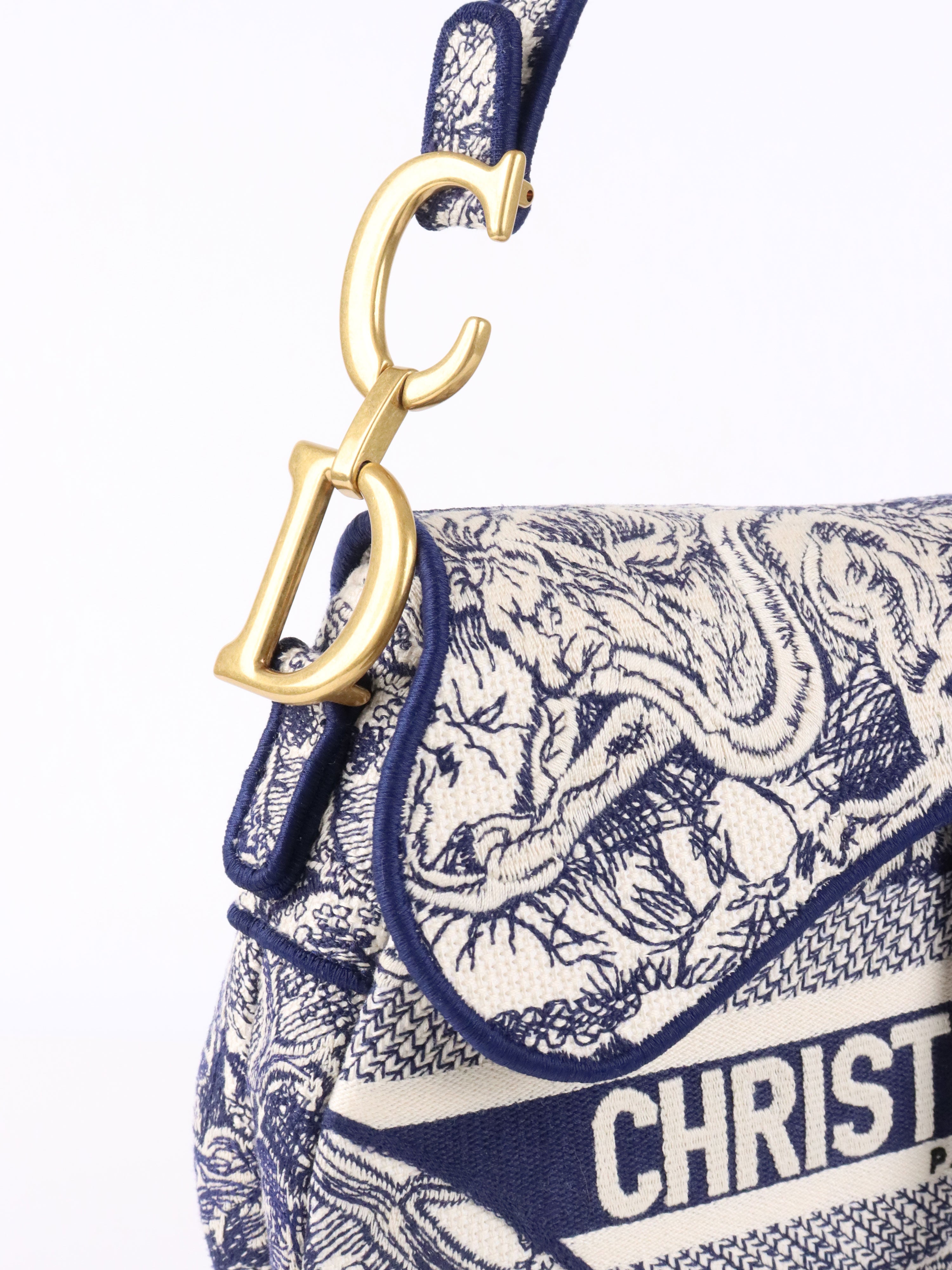 Dior Medium Blue Toile De Jouy Embroidered Saddle Bag