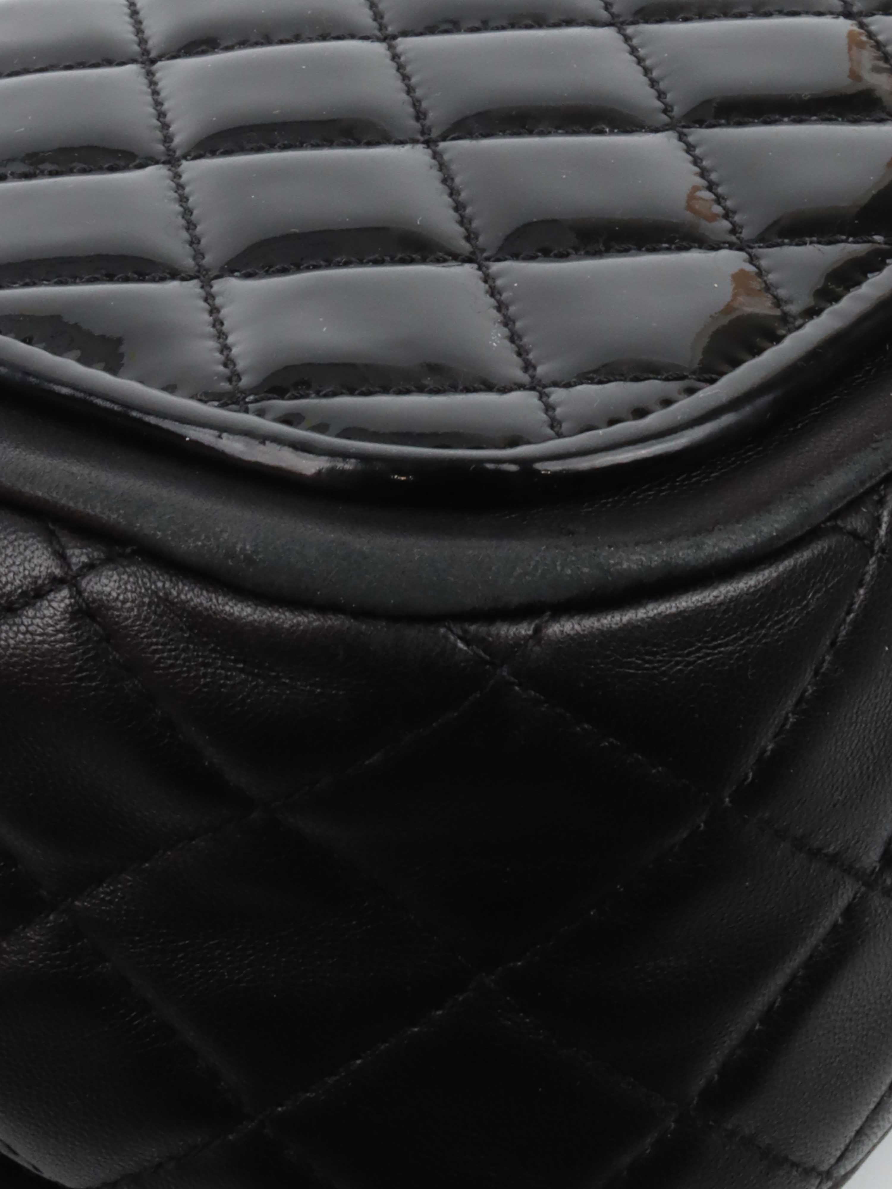 Chanel Black Patent Quilted Flap Bag SHW.