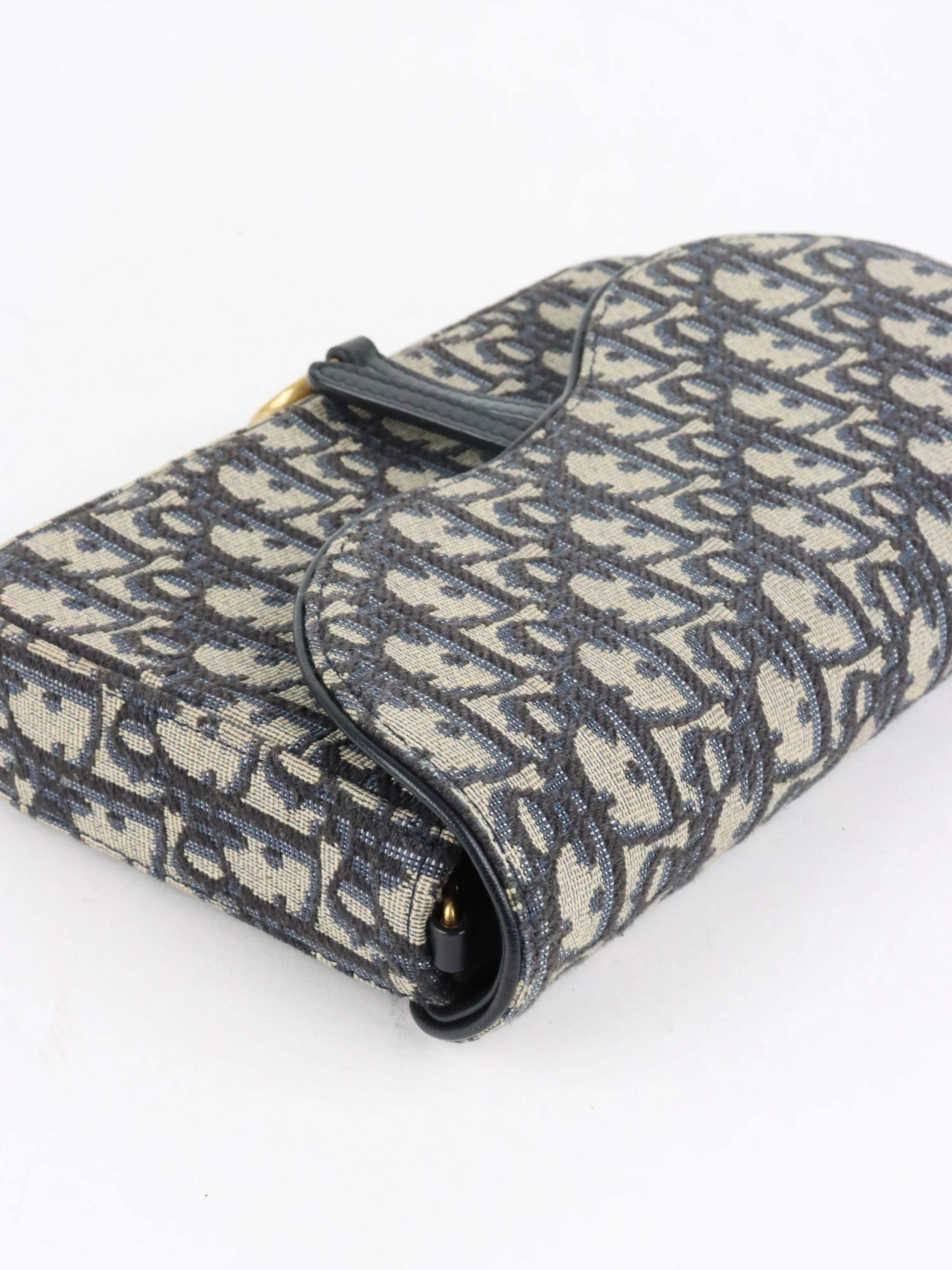 Dior Blue Oblique Jacquard Medium Saddle Pouch with Chain