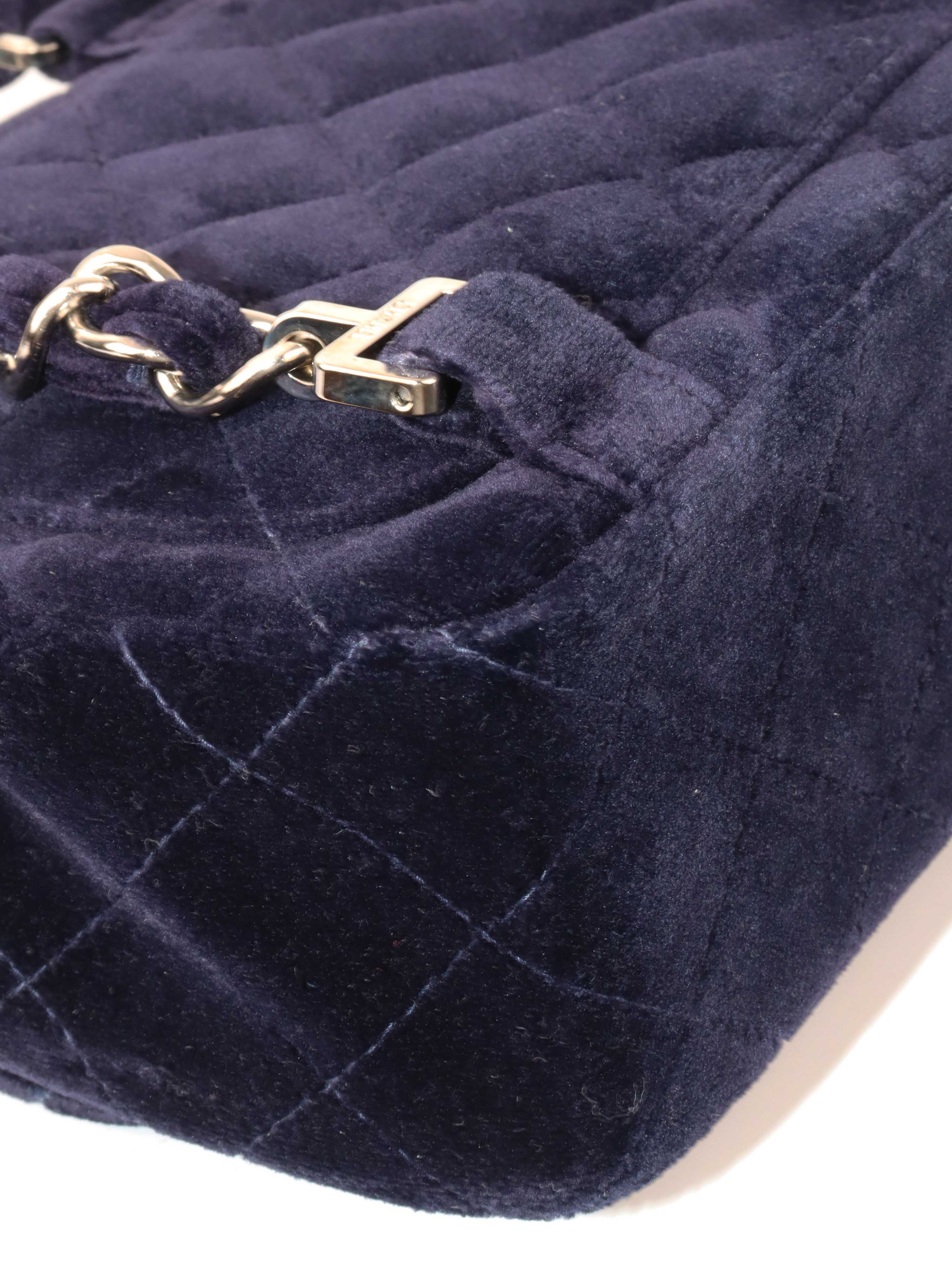 Chanel Vintage Navy Velvet Classic Flap Backpack.