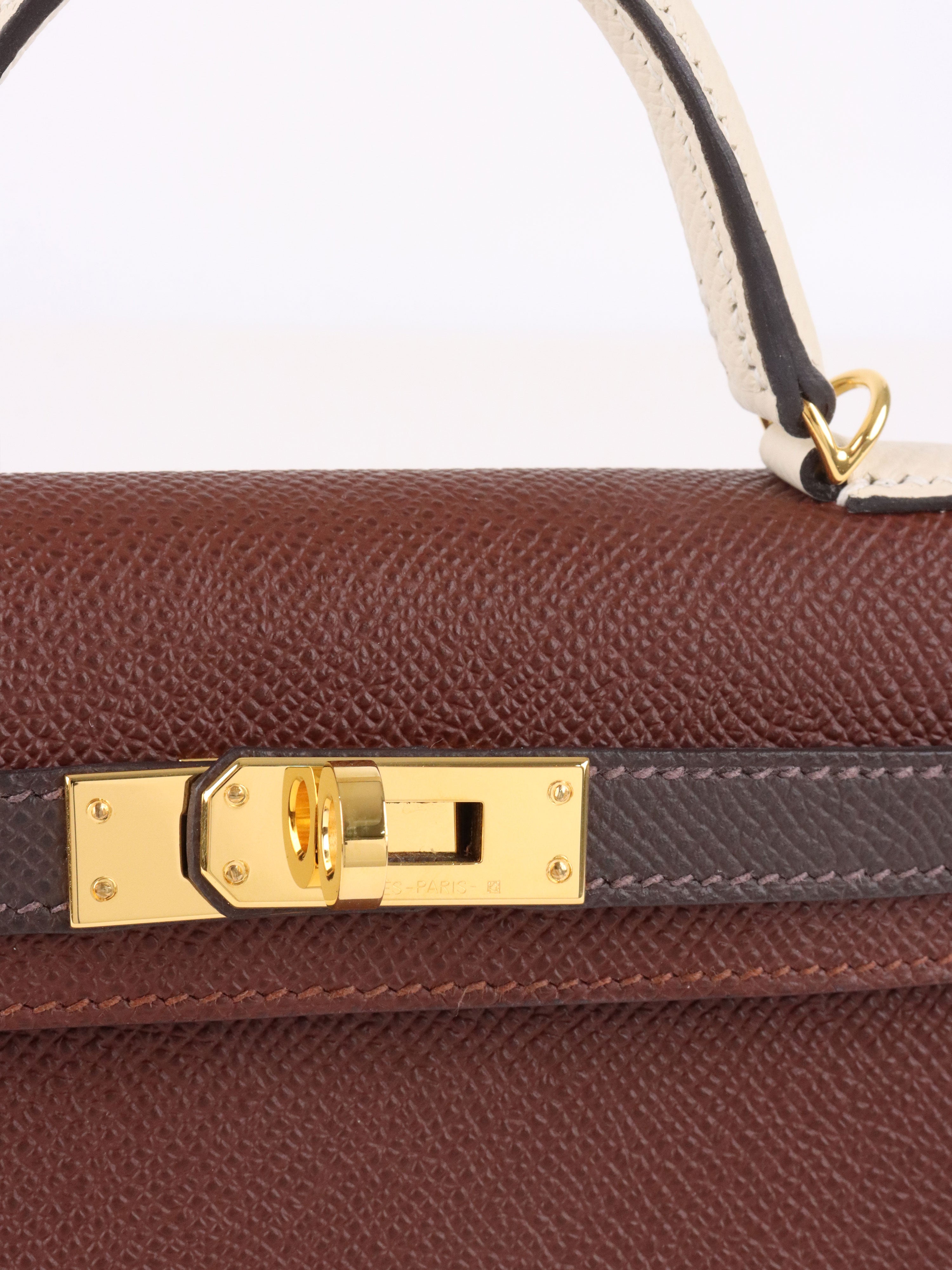 Hermes Mini Kelly Tricolour Terre/Ebene/Craie Stamp K