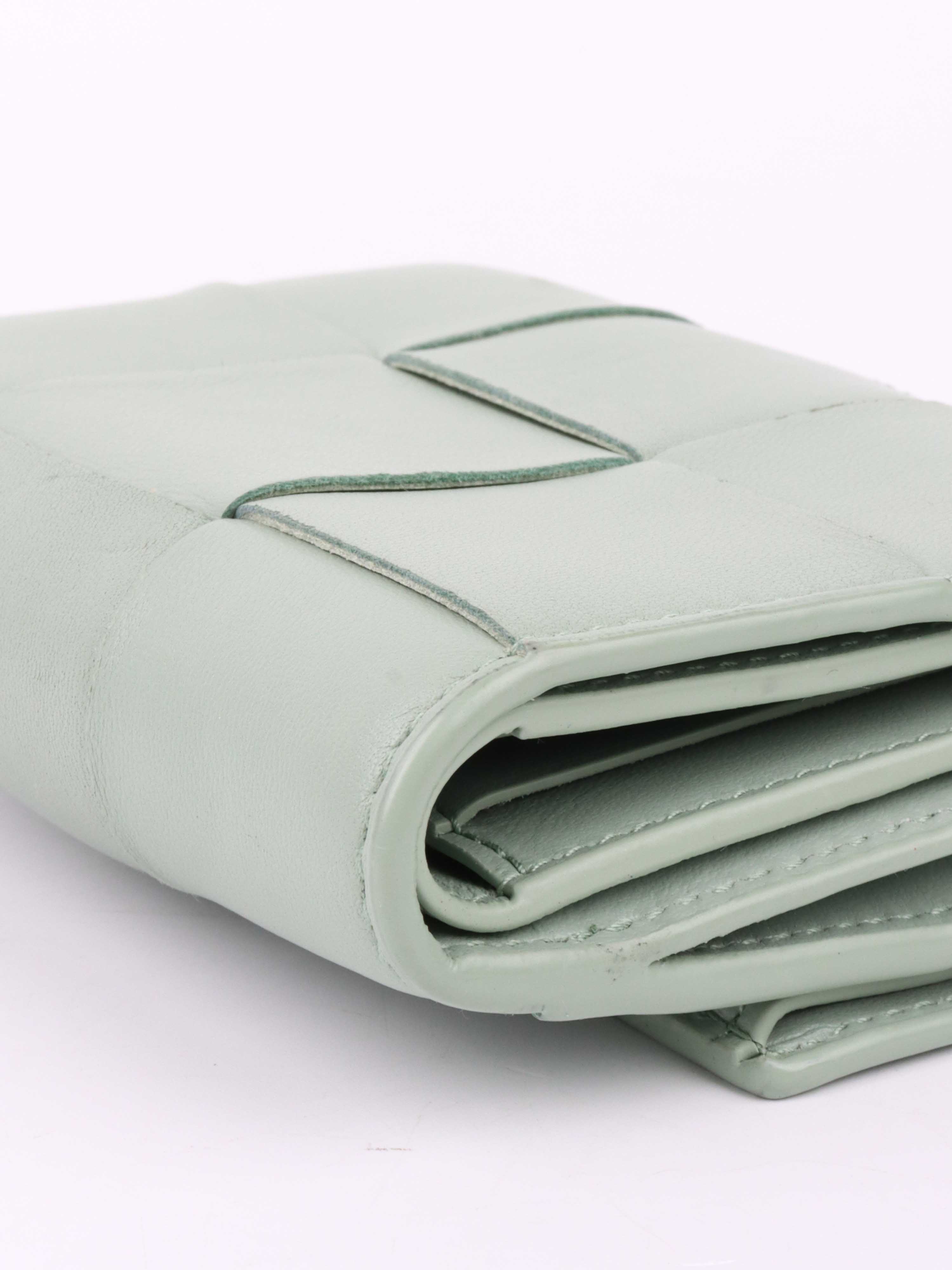 Bottega Veneta Seafoam Cassette Tri-Fold Zip Wallet.