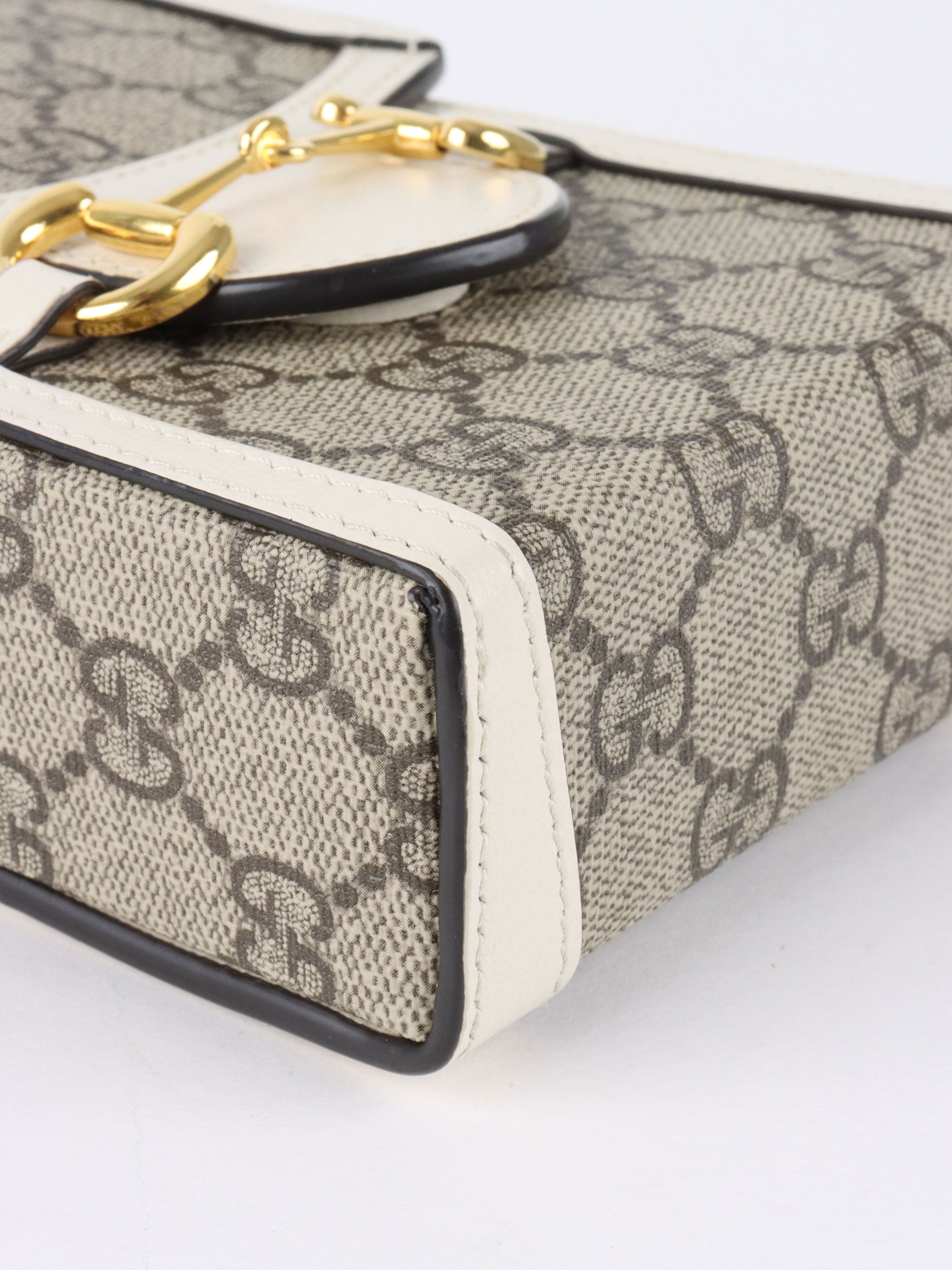 Gucci White and Canvas Horsebit 1955 Mini Bag