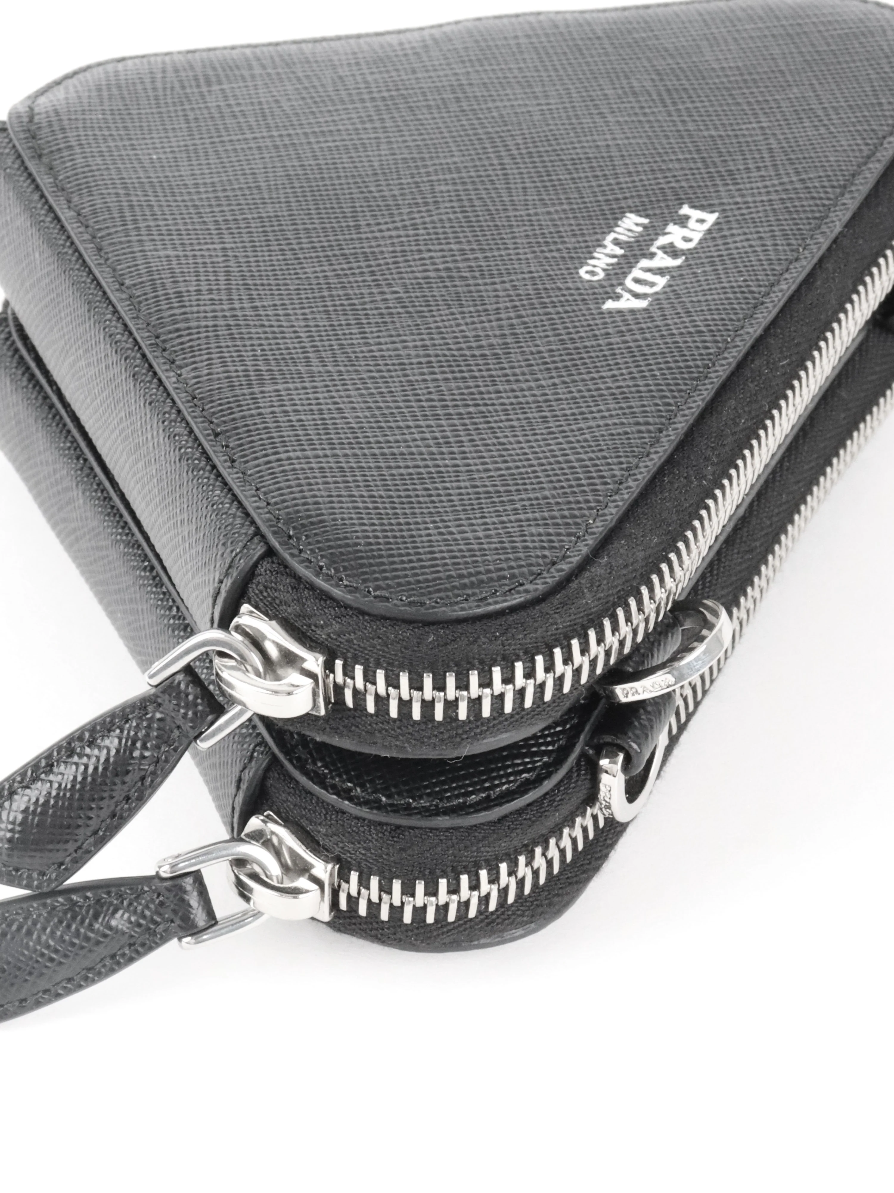 Prada Saffiano Triangle Mini Pouch Bag.