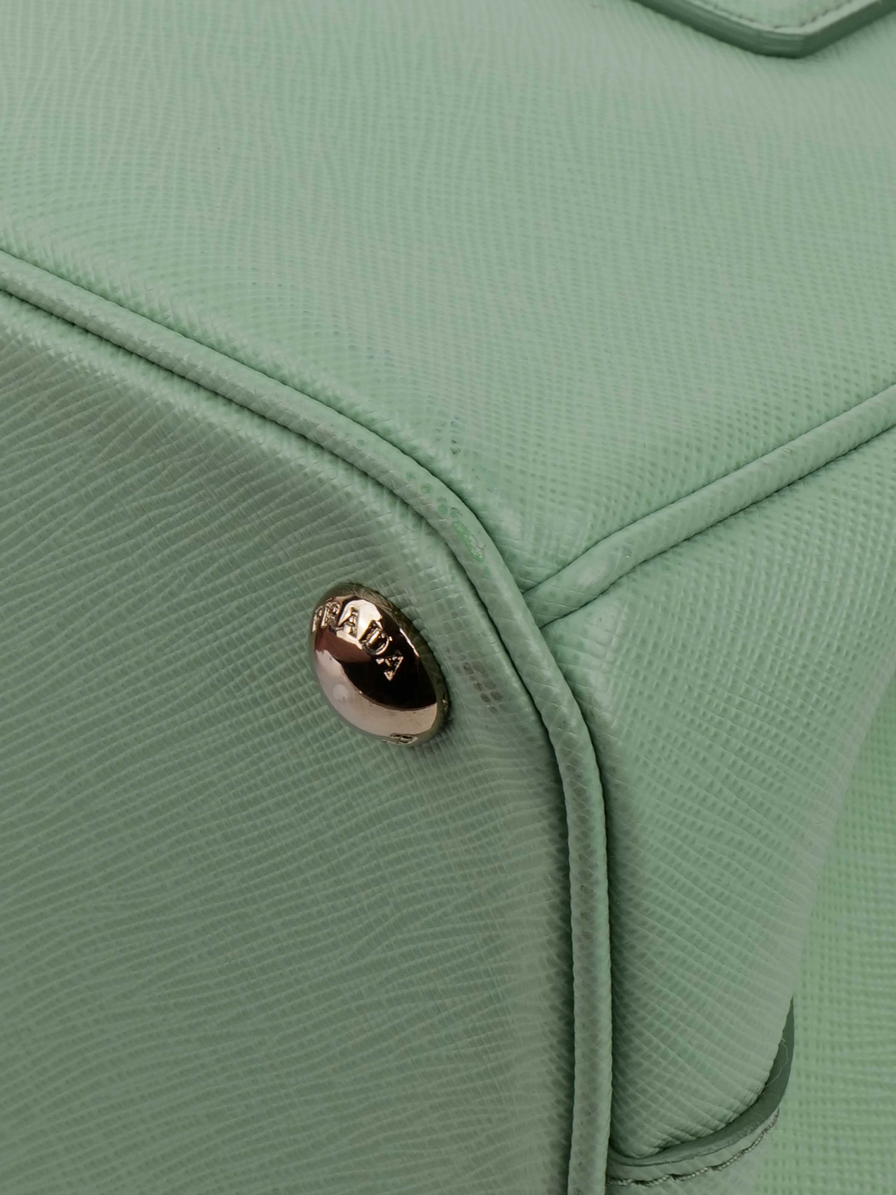 Prada Mint Green Saffiano Double Zipped Small Tote.