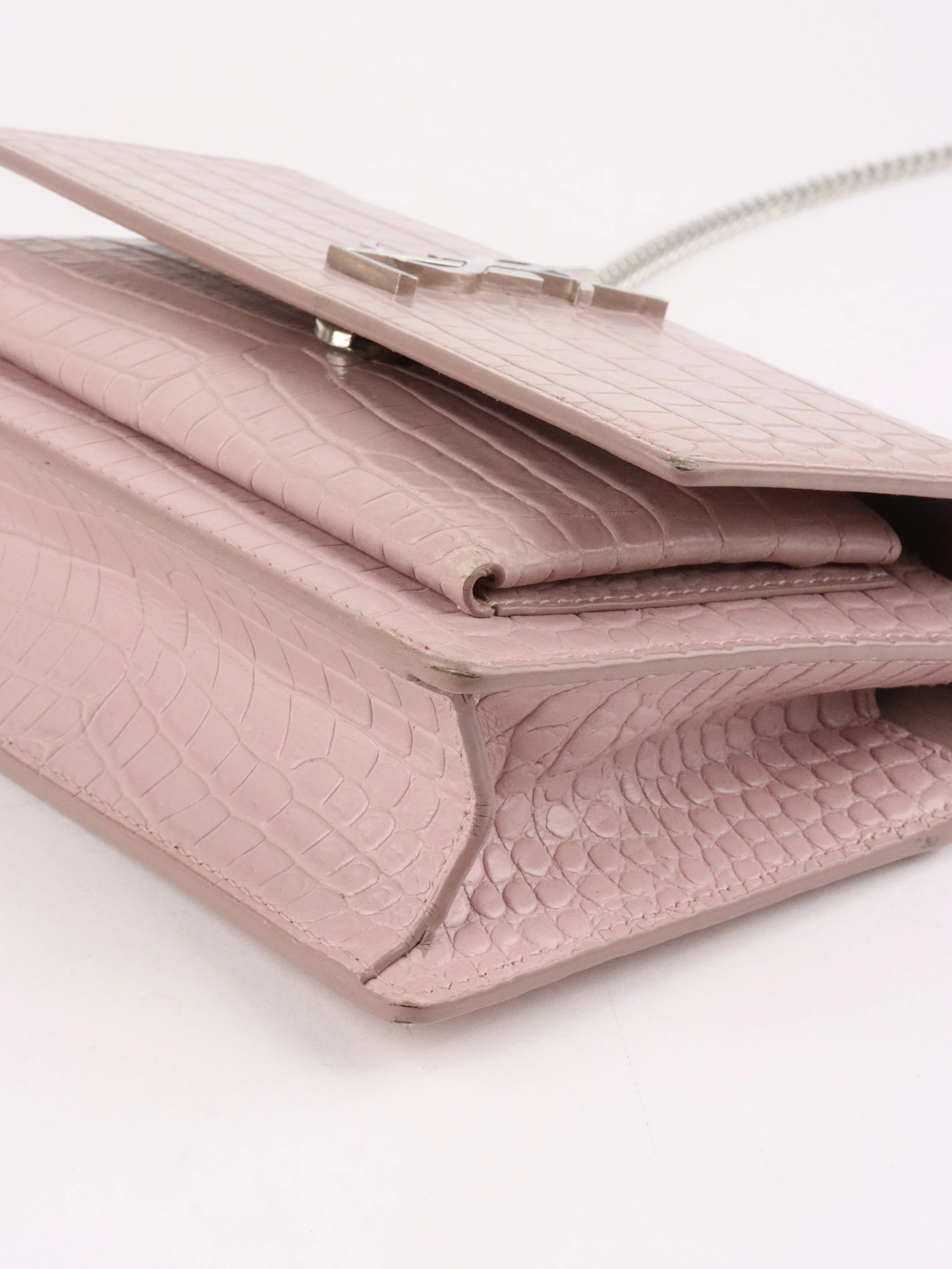 Saint Laurent Mini Pink Sunset Crocodile Embossed Leather Bag