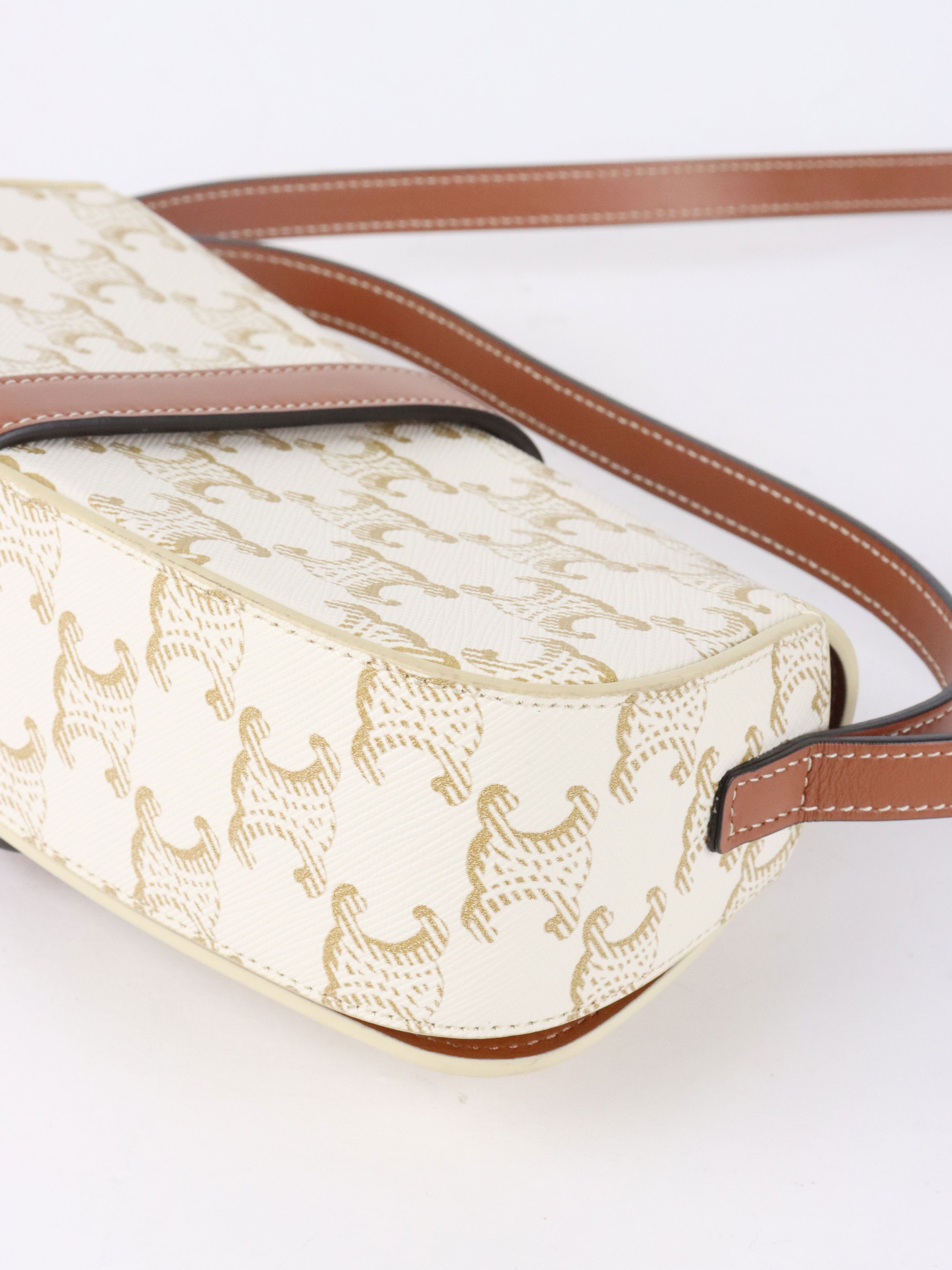 Celine White/Tan Triomphe Tabou Clutch with Strap