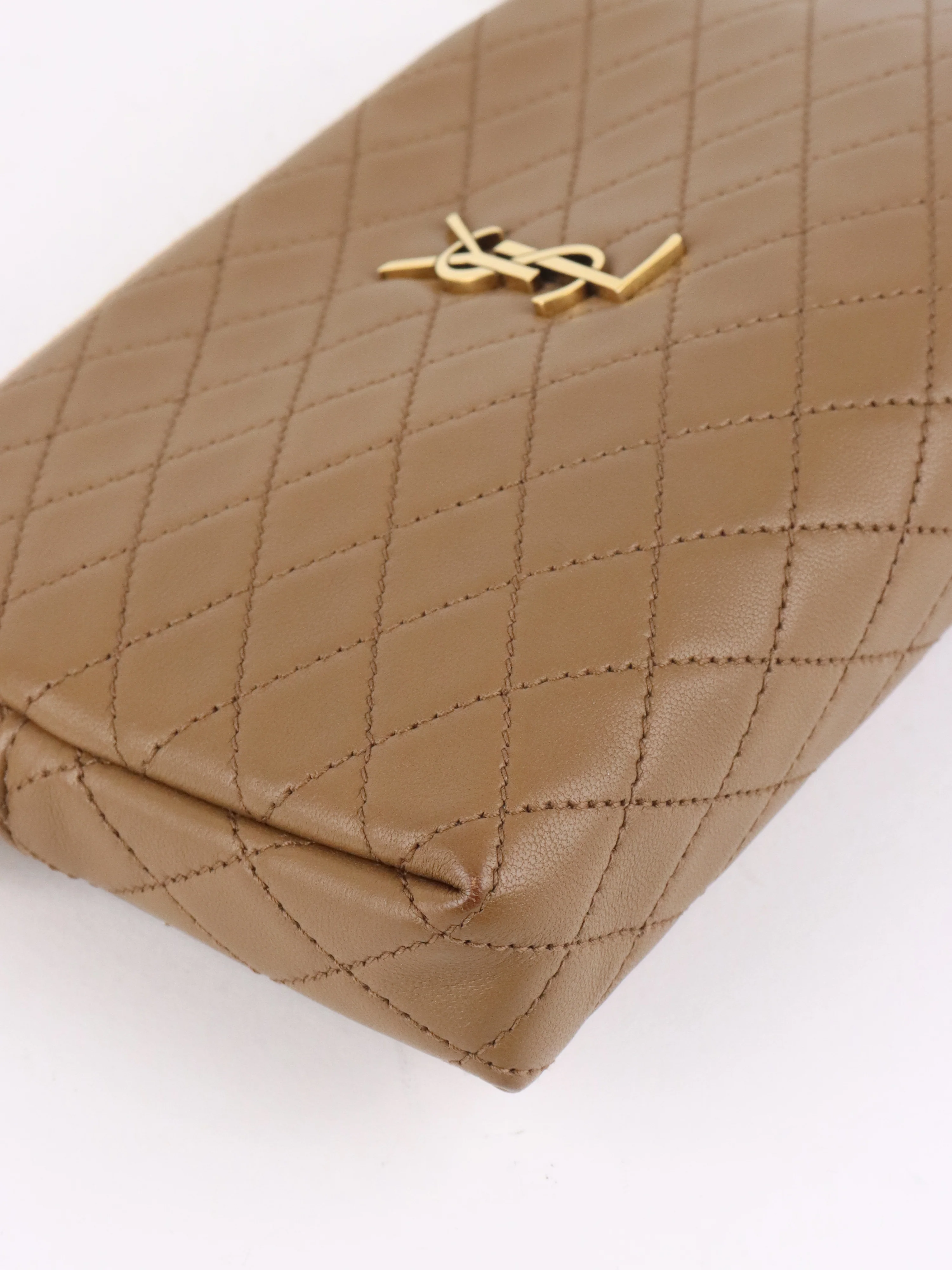 Saint Laurent Brown Gaby Quilted Chain Pouch
