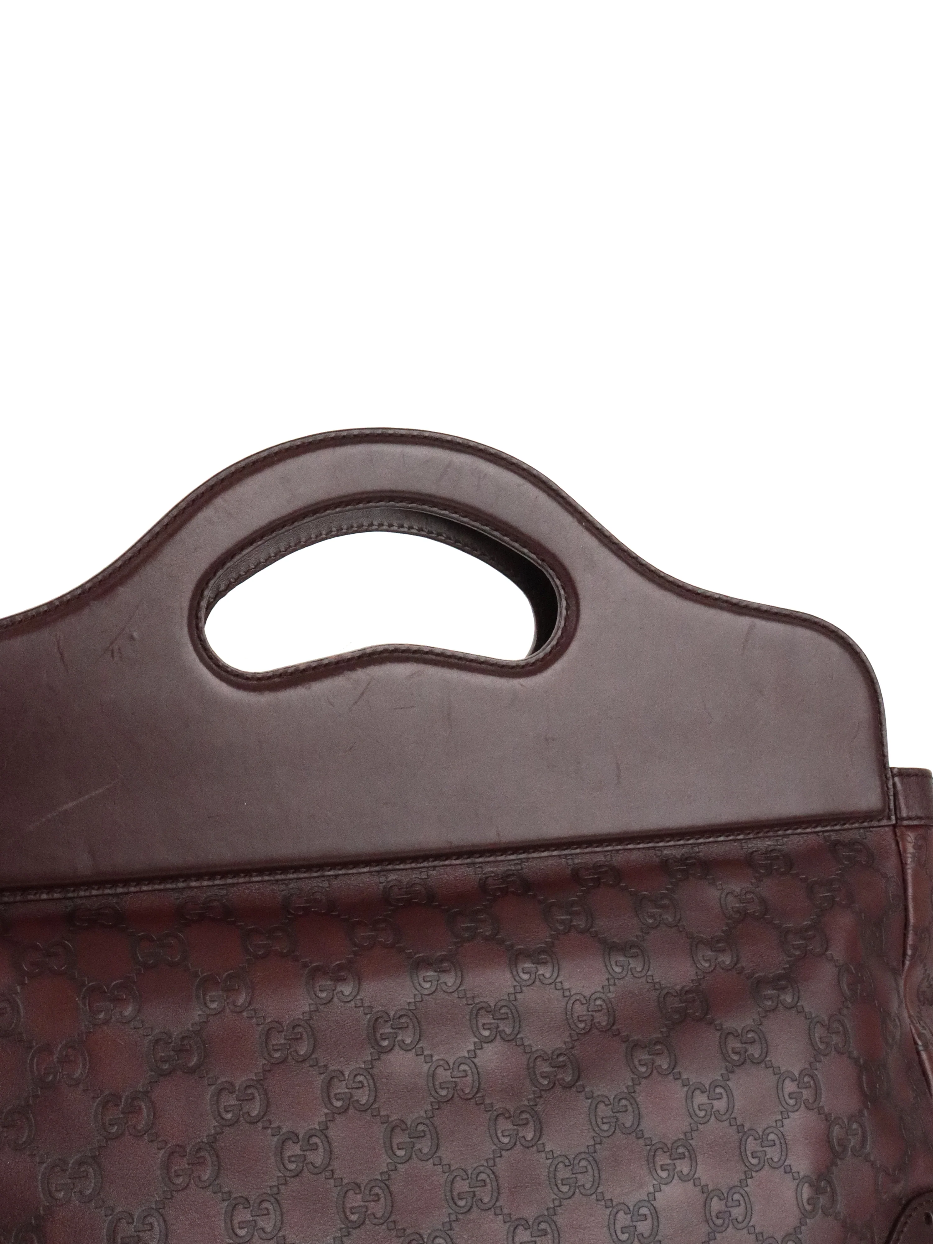 Gucci Vintage Medium Burgundy Guccissima Punch Top Handle Tote