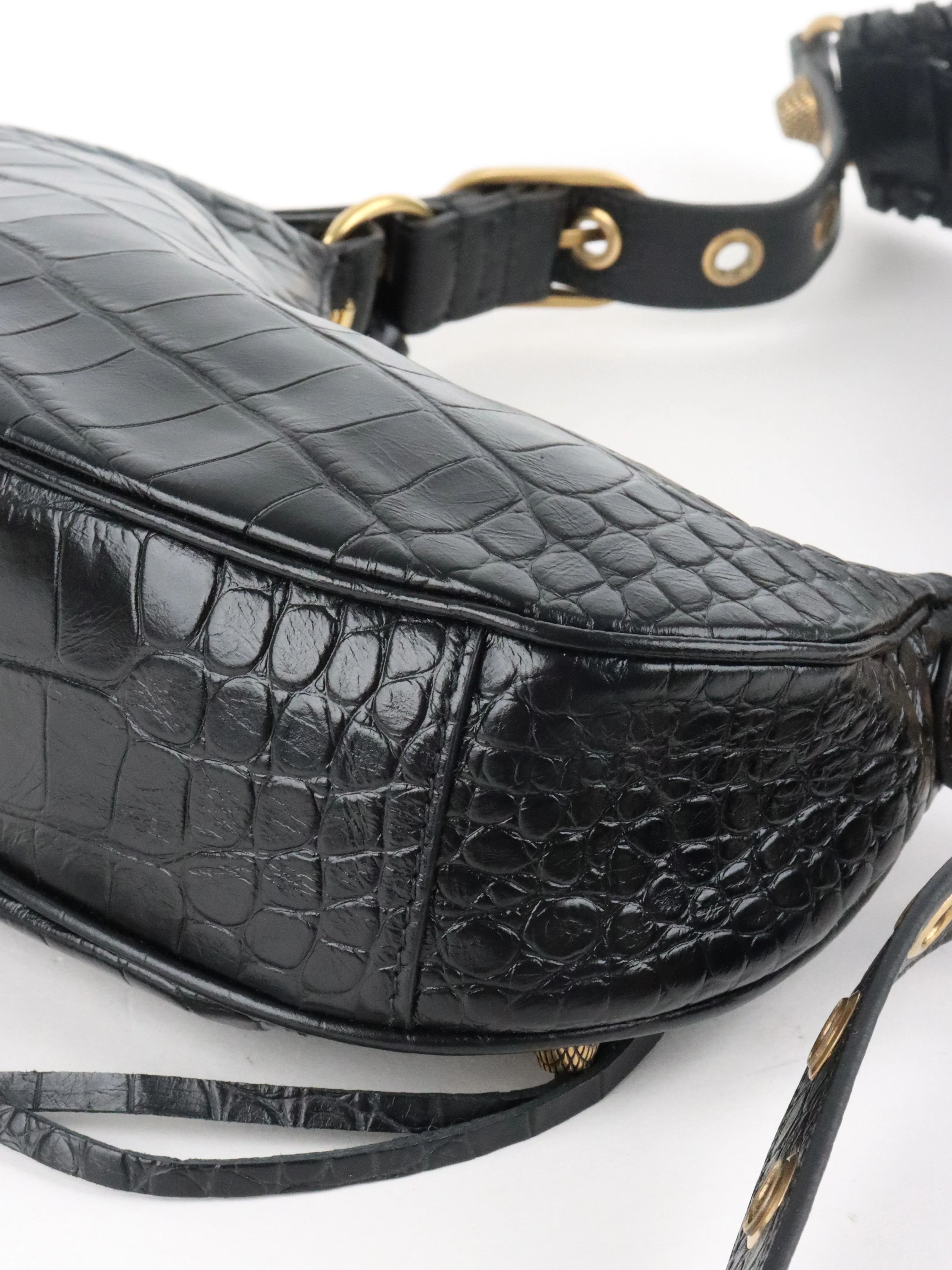 Balenciaga Black Crocodile Embossed Le Cagole XS Shoulder Bag