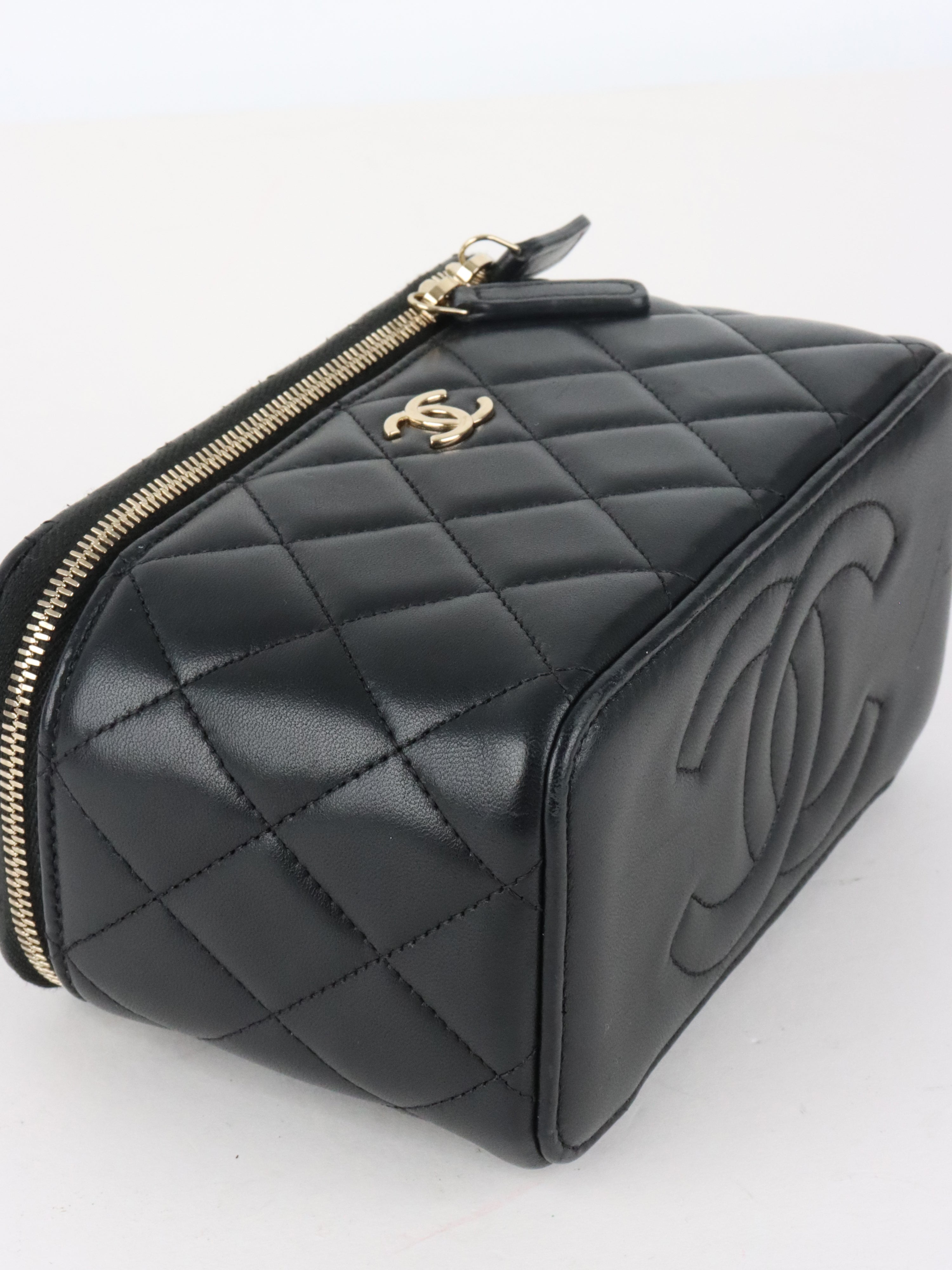 Chanel Black Lambskin Vanity Case with Handle LGHW