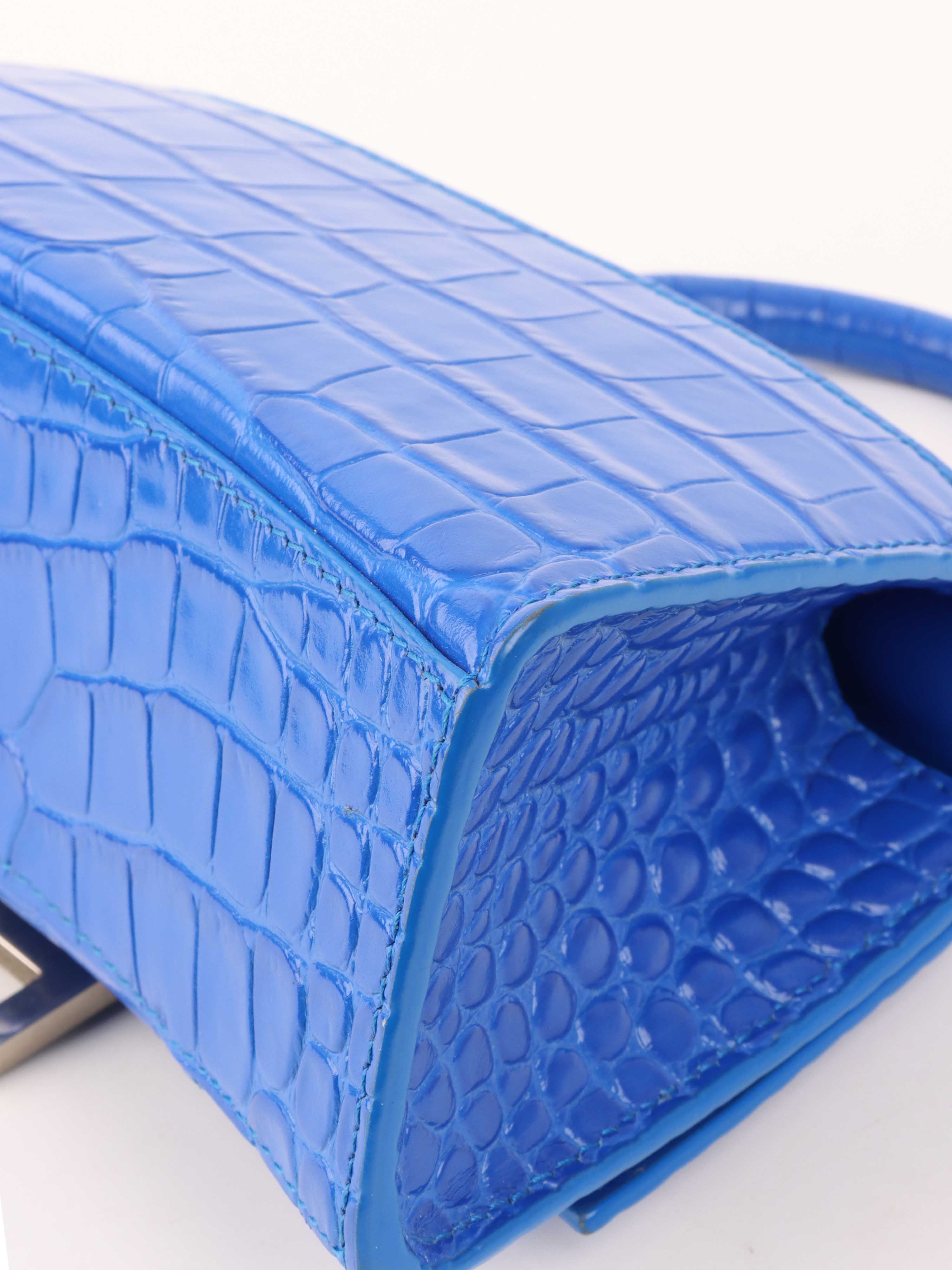 Balenciaga Bright Blue Crocodile Embossed Hourglass XS Bag.