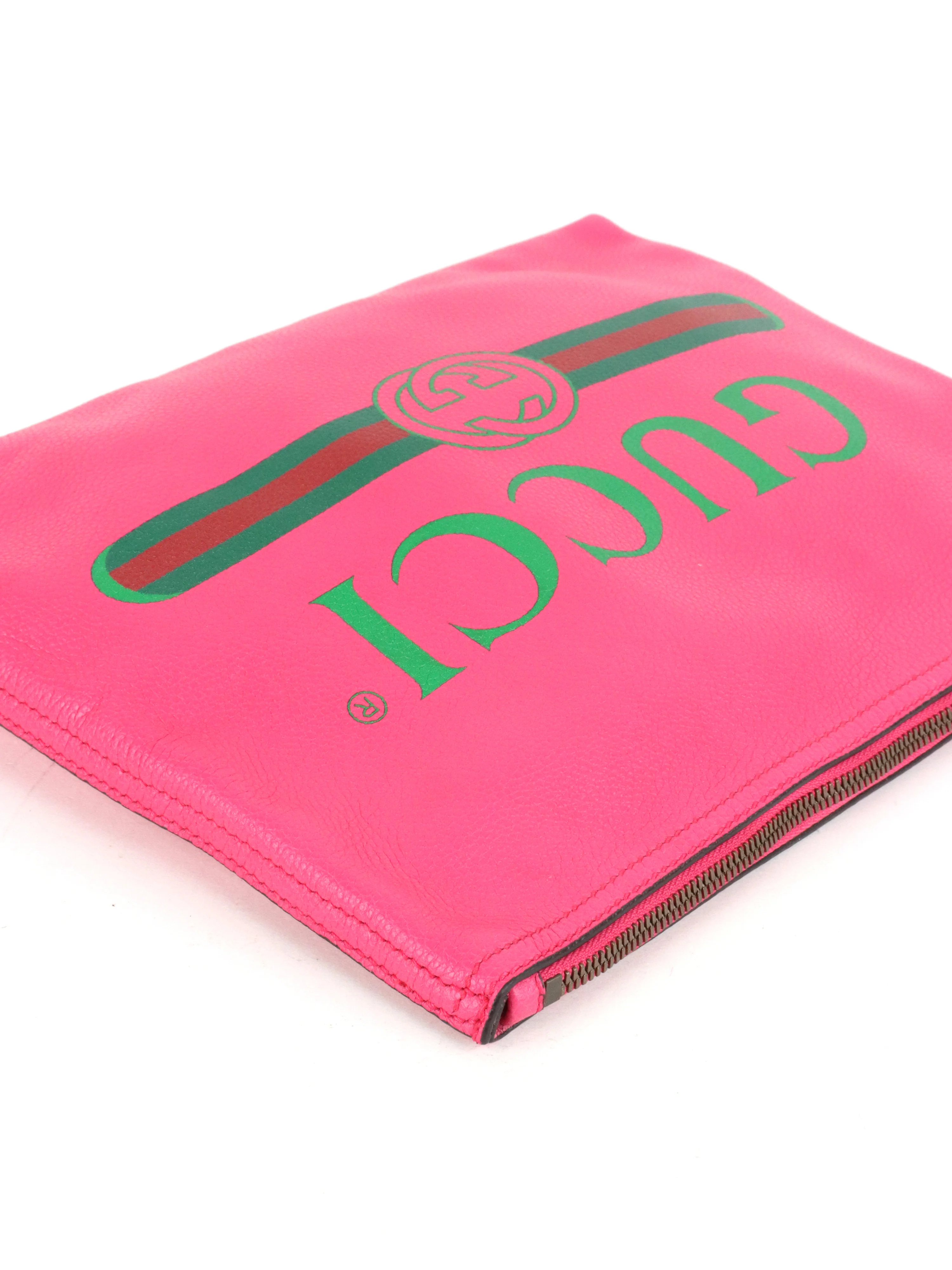 Gucci Vintage Bright Pink Logo Printed Pouch