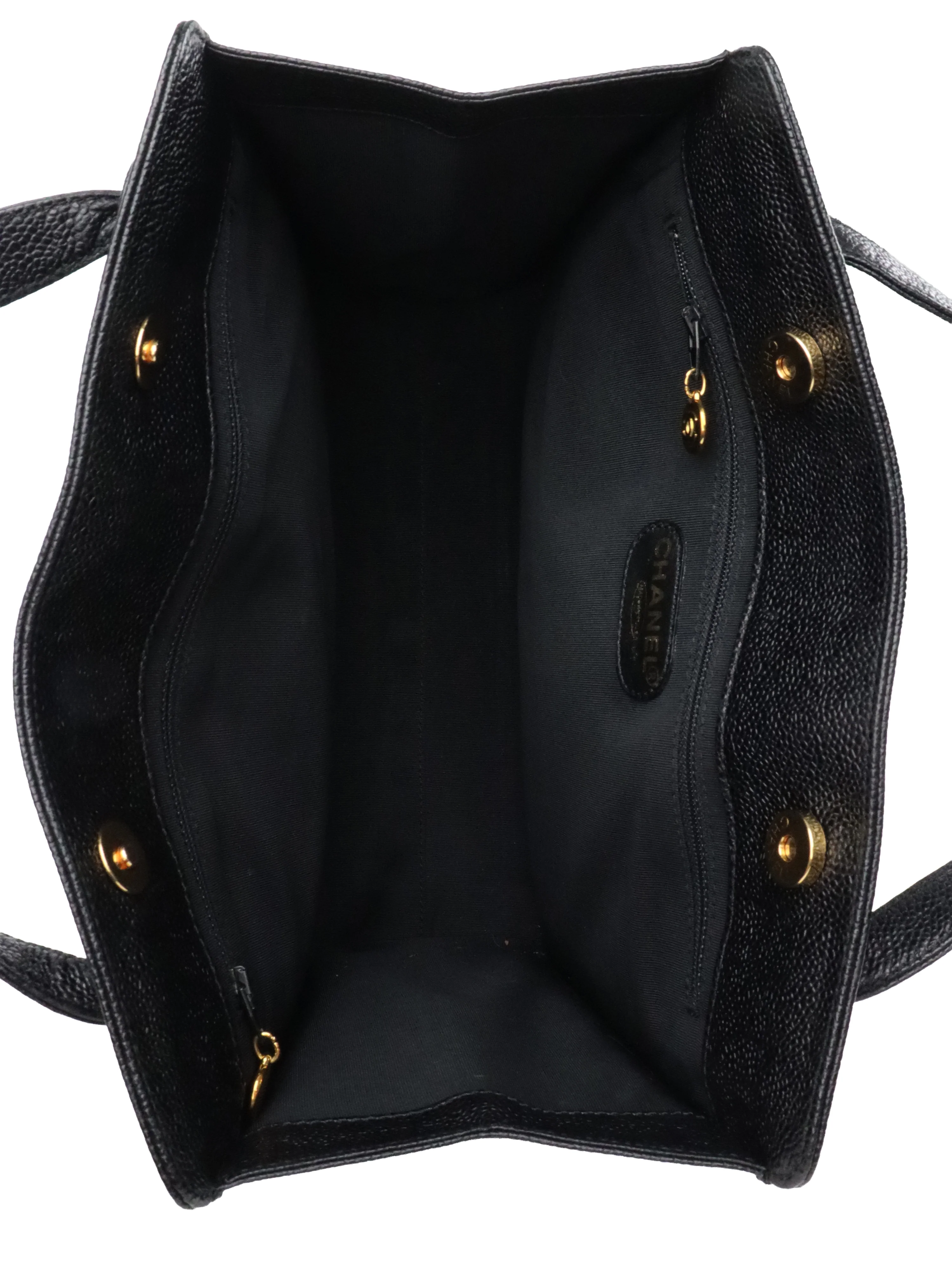 Chanel Vintage Stitched Logo Black Caviar Tote