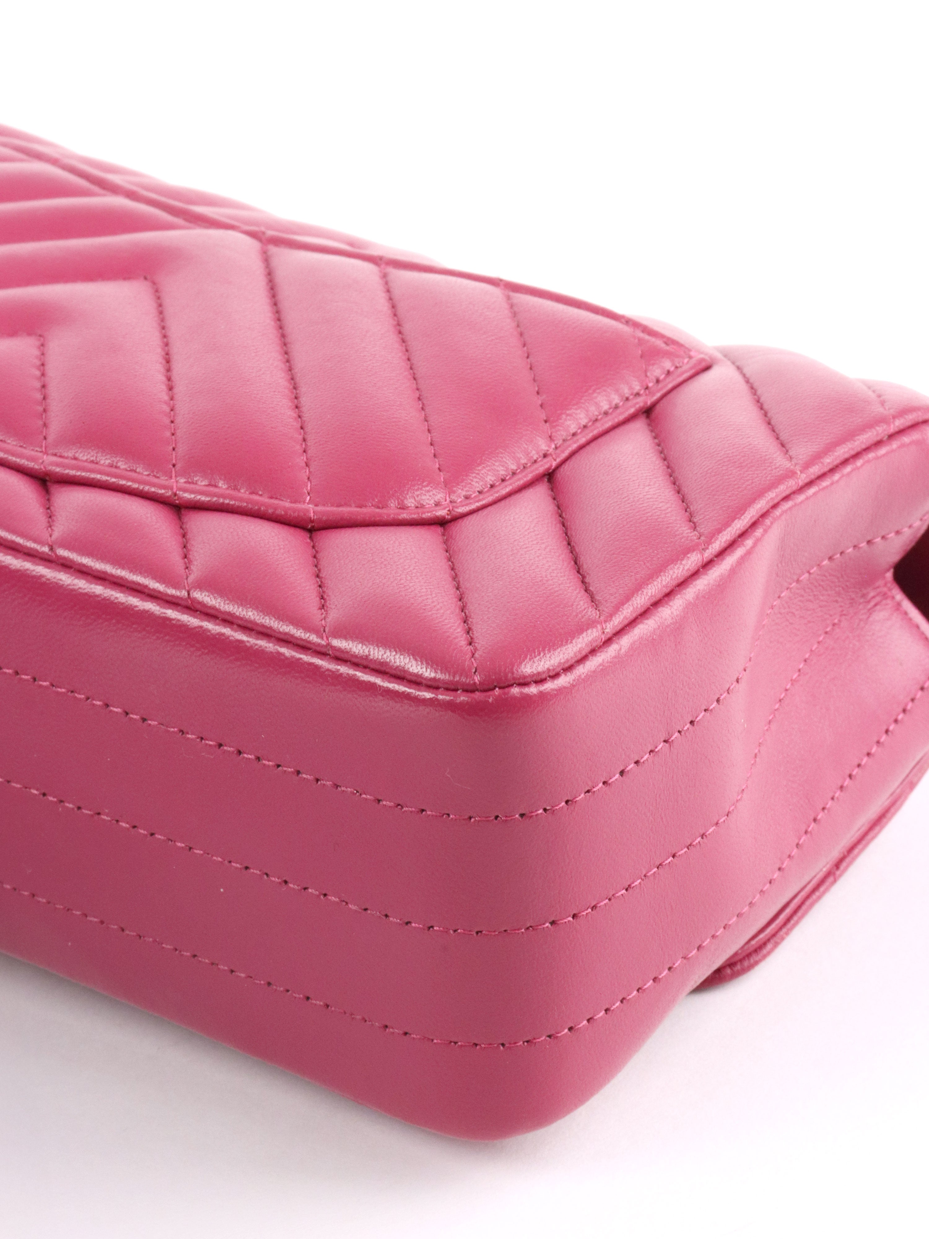 Chanel Dark Pink Lambskin Chevron Mini Flap Bag LGHW.