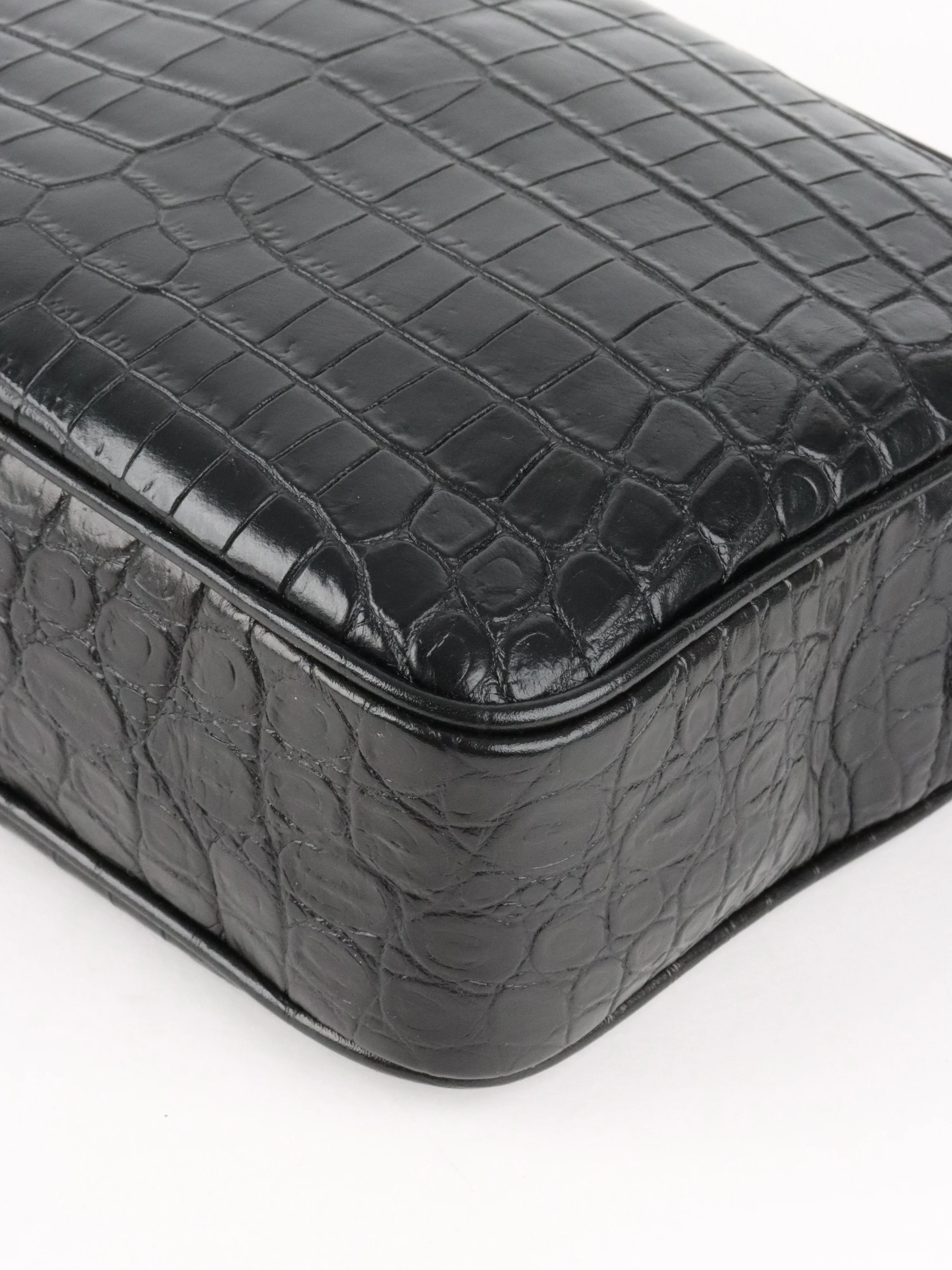 Saint Laurent Black Croc Embossed Camera Lou Bag