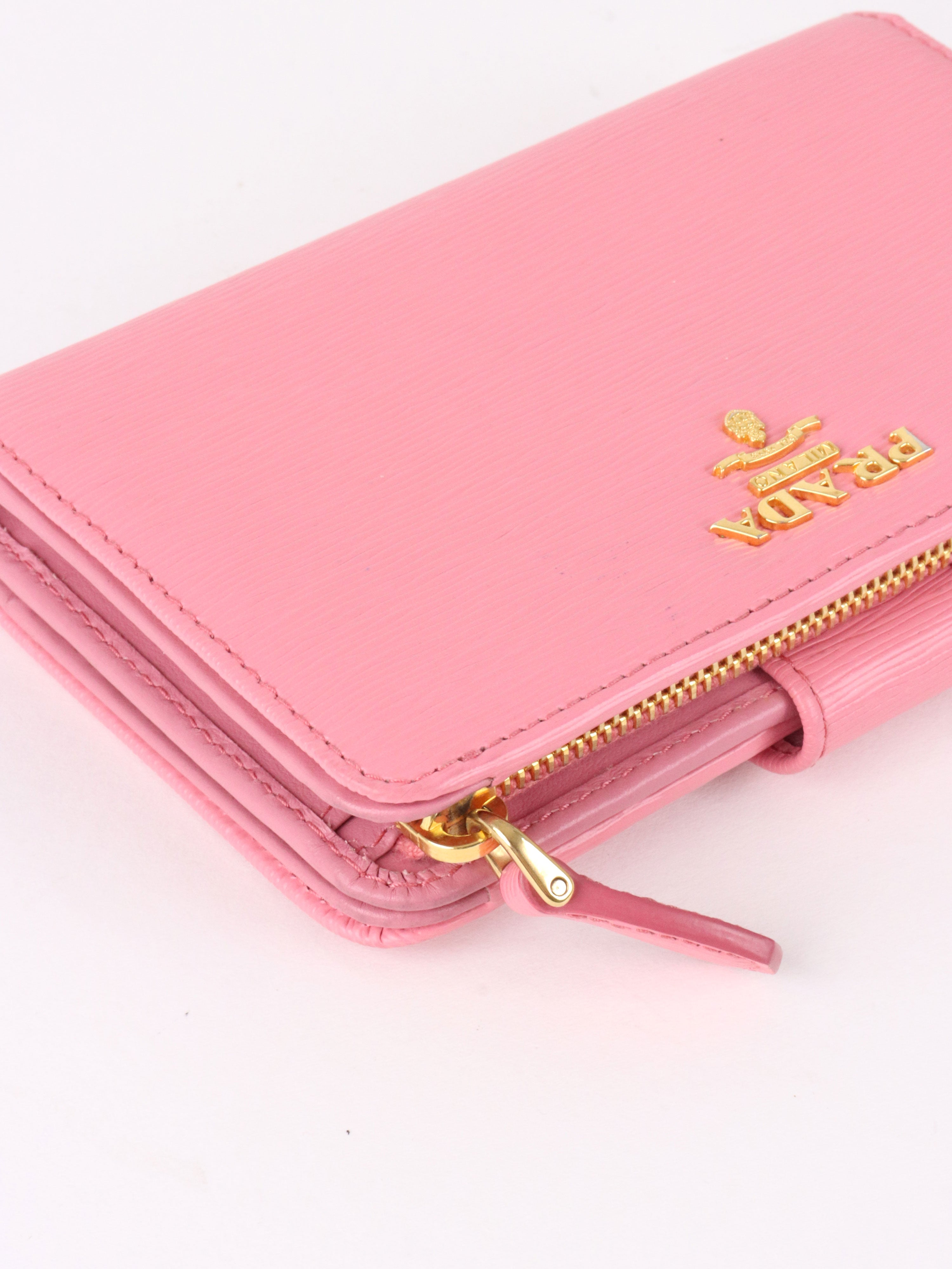 Prada Pink Zip Around Compact Wallet