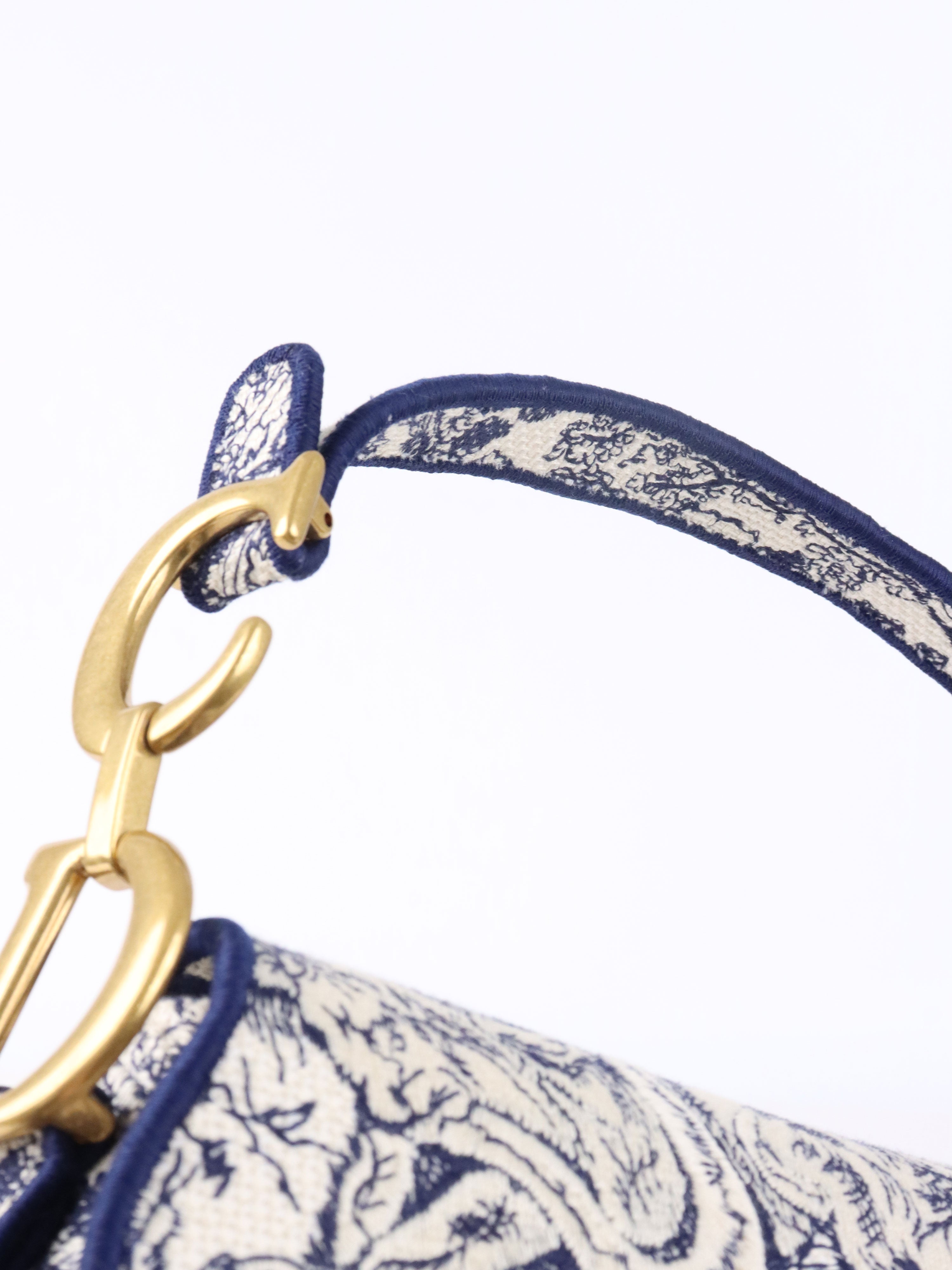 Dior Medium Blue Toile De Jouy Embroidered Saddle Bag