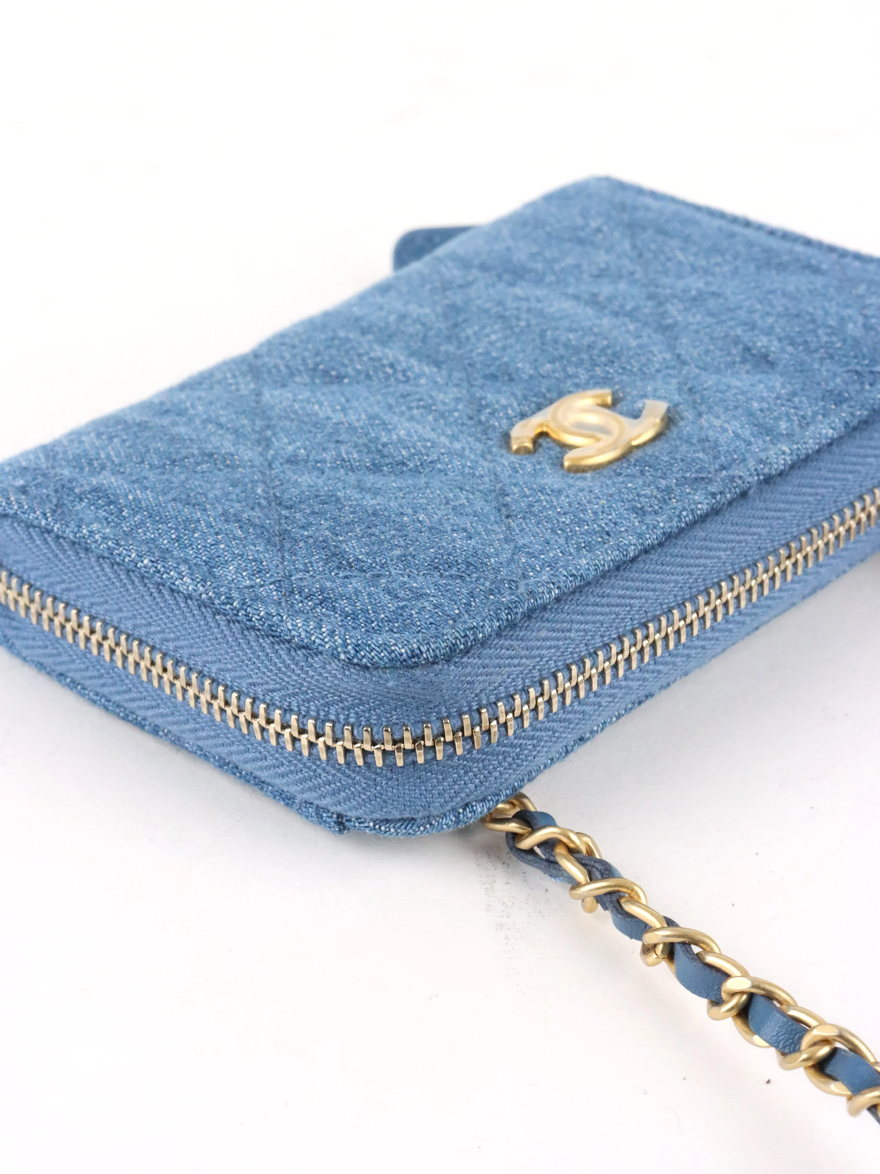 Chanel Mini Denim Cardholder with Pearl Crush