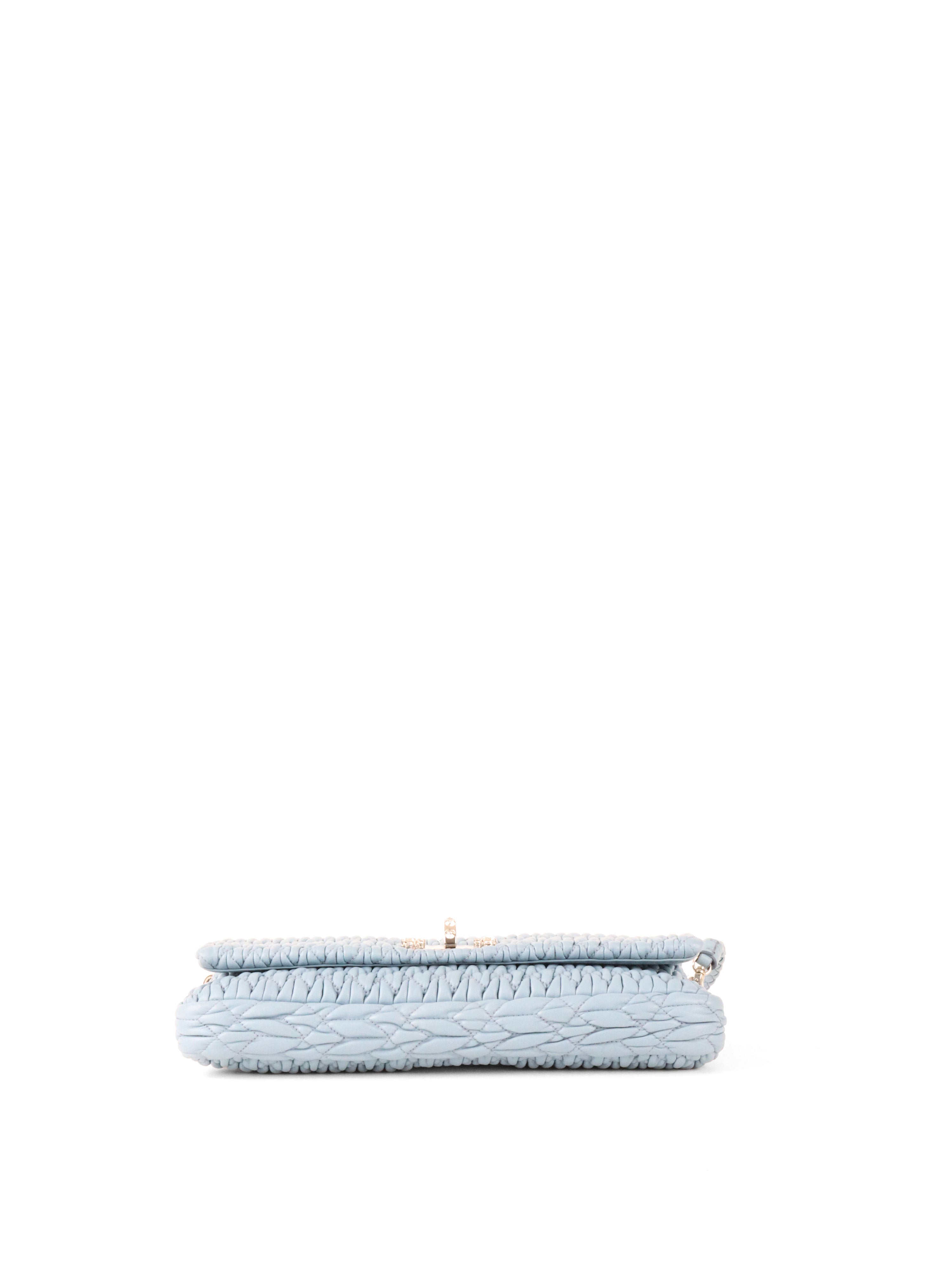 Miu Miu Light Blue Matelasse Nappa Crystal Chain Satchel
