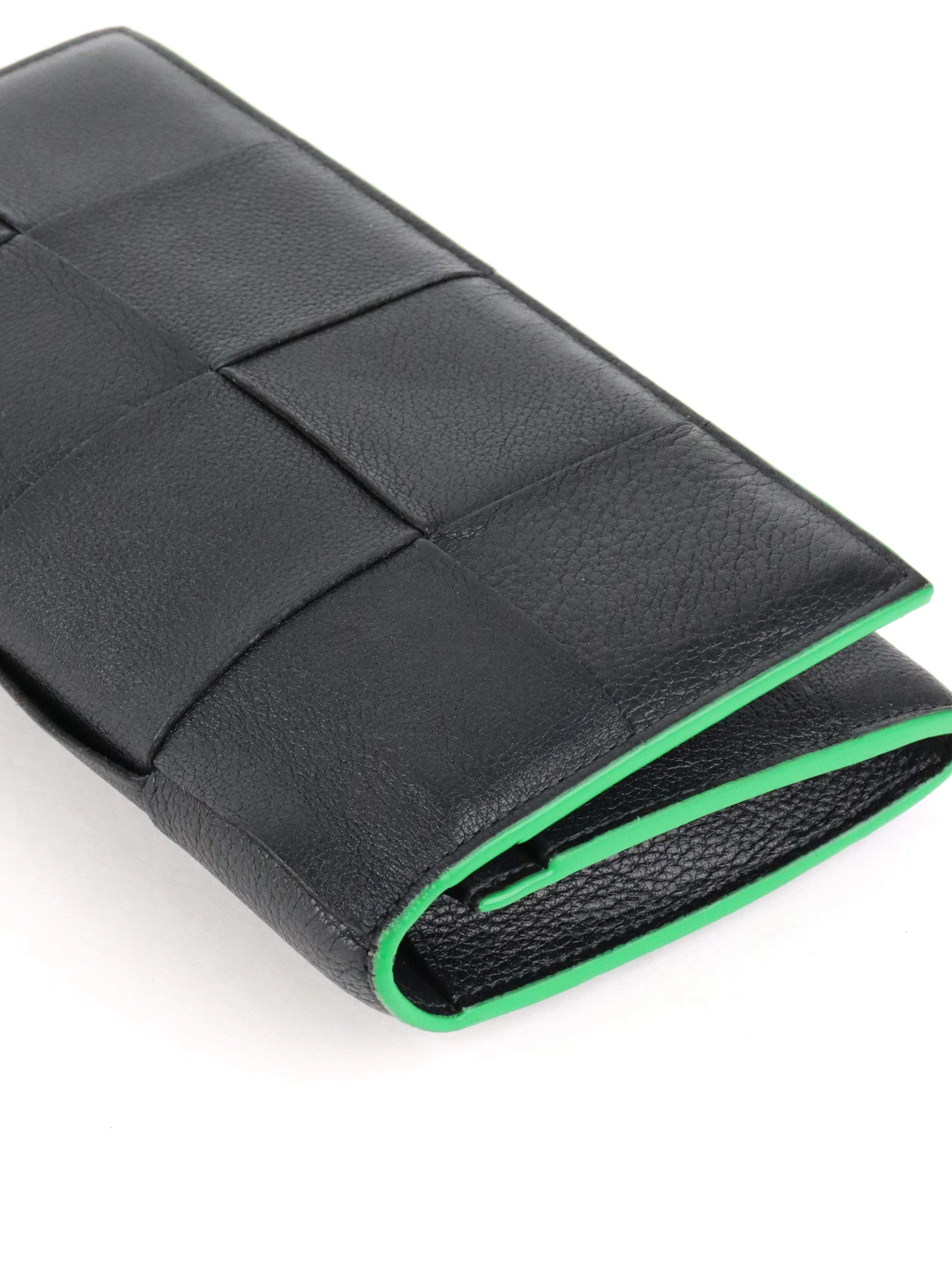 Bottega Veneta Black  Green Long Flap Cassette Wallet