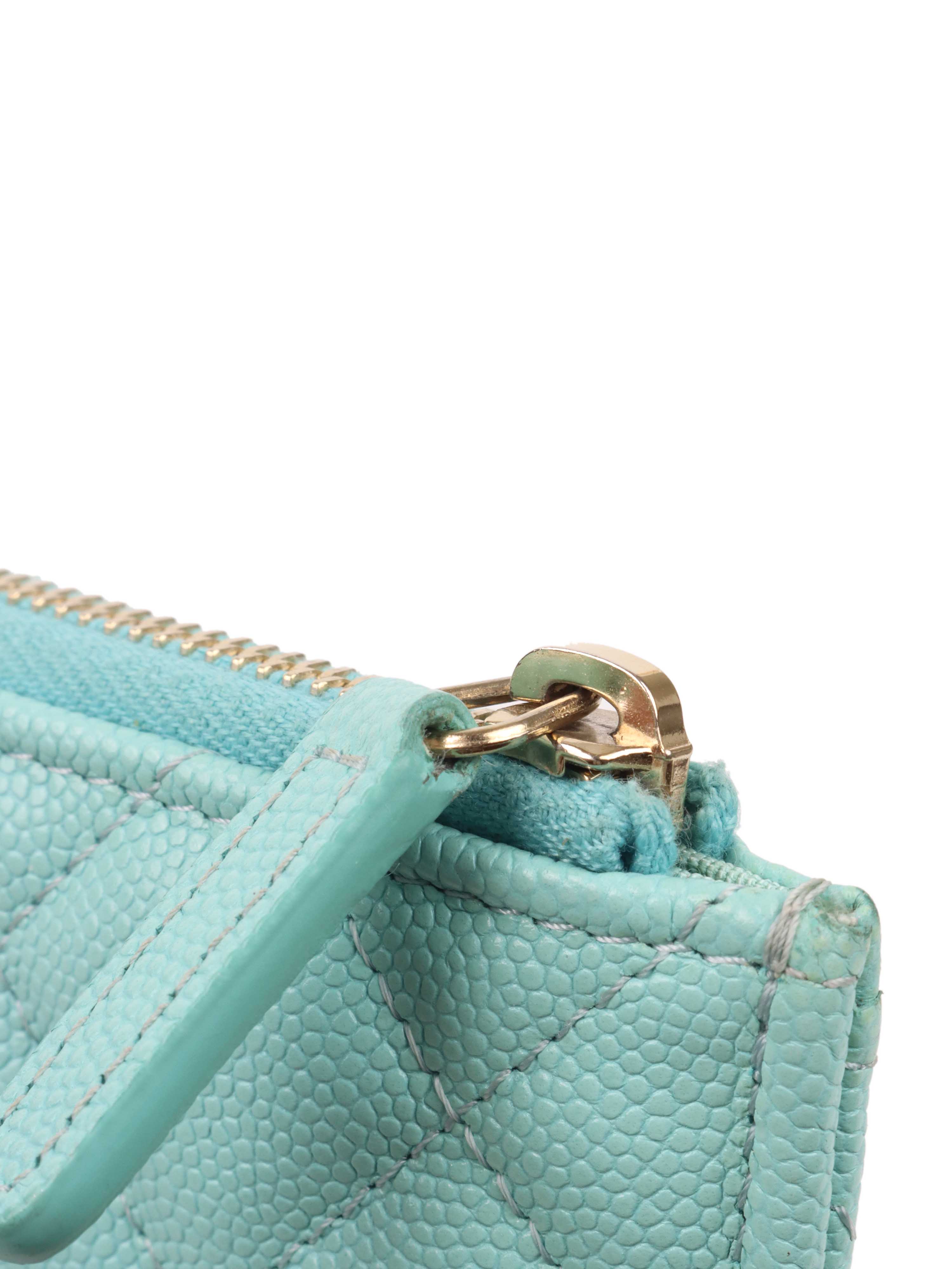 Chanel Light Blue Caviar Zip Wallet.