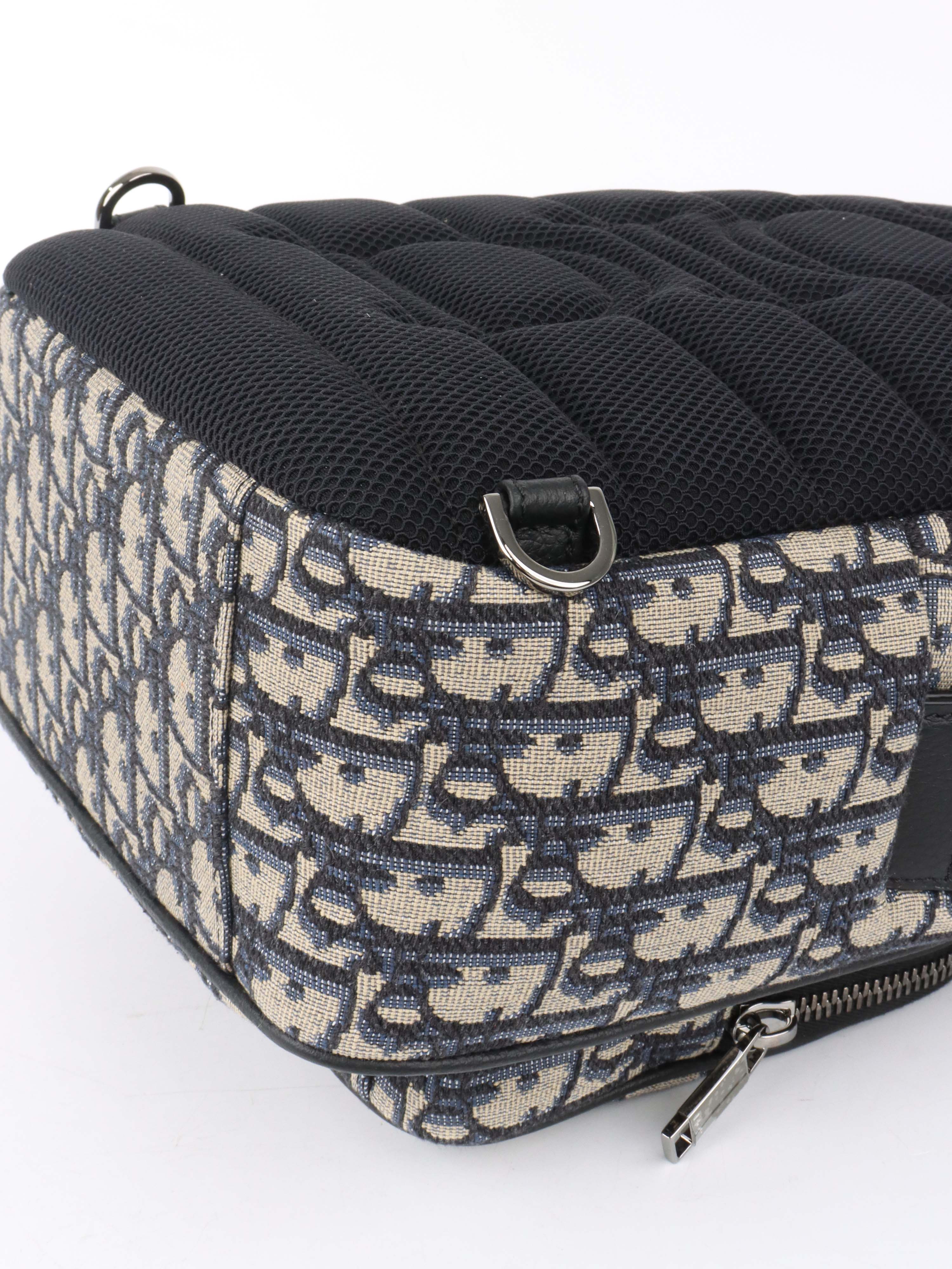 Dior Blue Oblique Canvas Crossbody Sling Bag.
