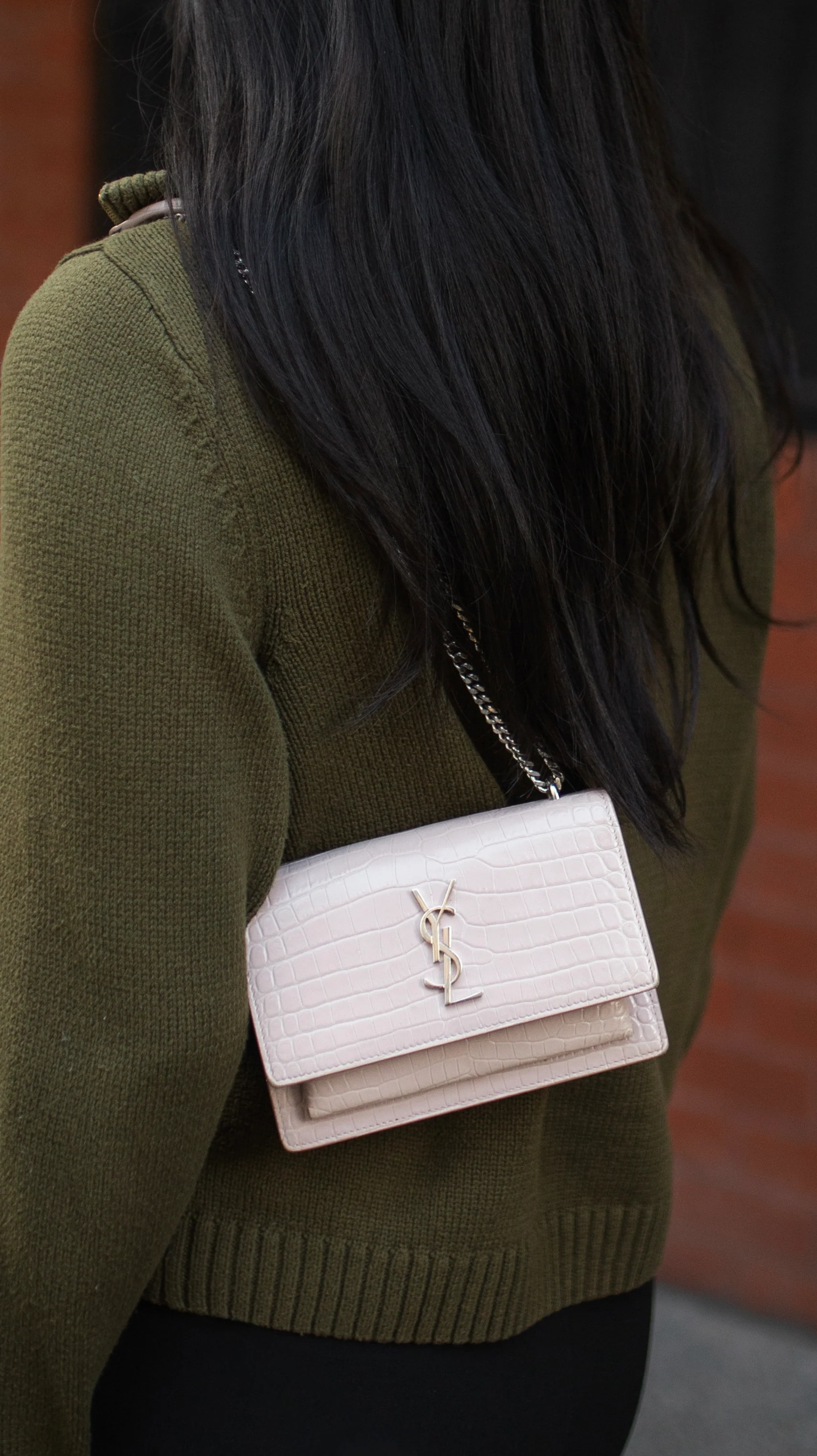 Saint Laurent Mini Pink Sunset Crocodile Embossed Leather Bag