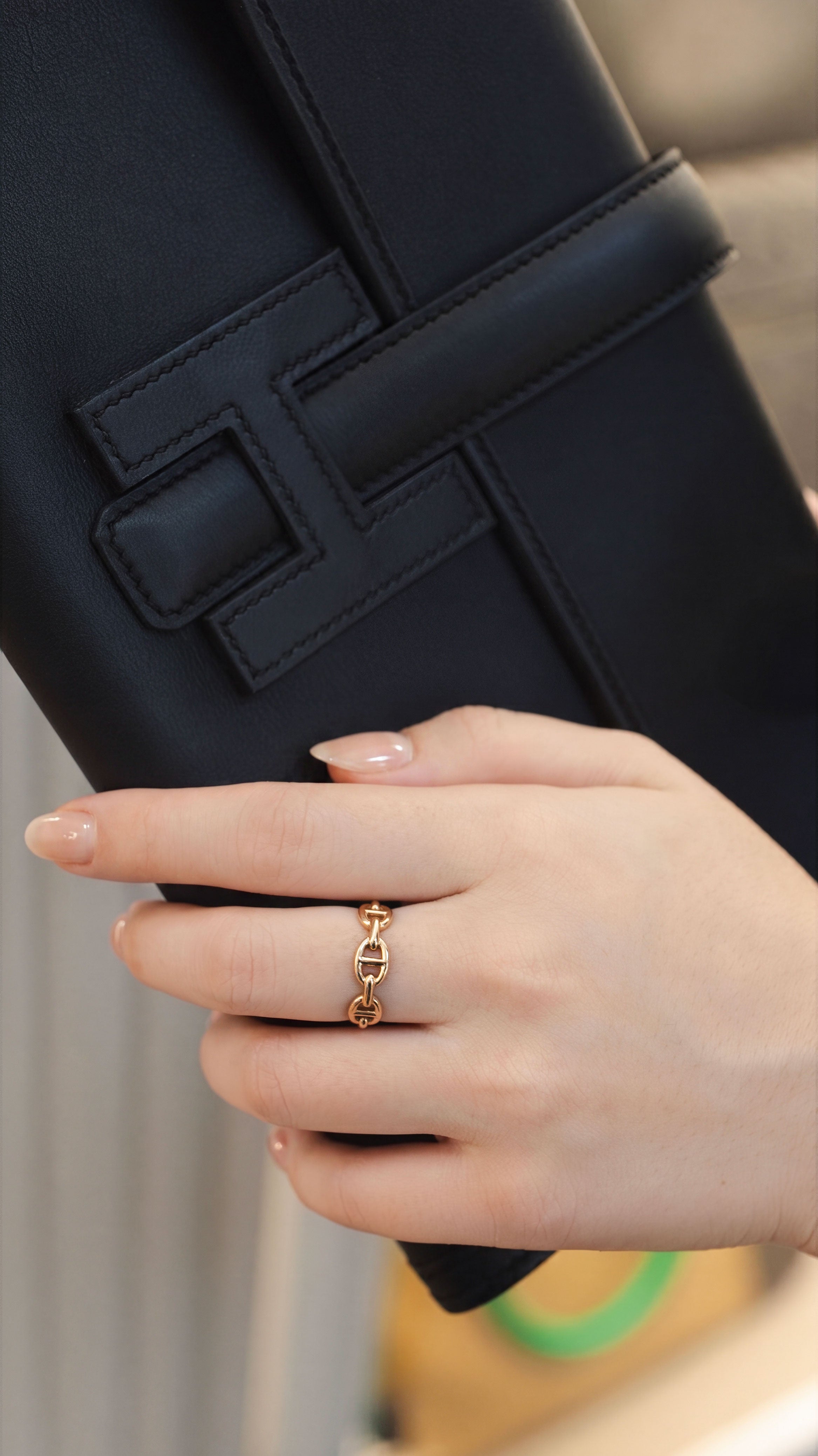 Hermes Rose Gold Chaine DAncre Enchainee Ring, Small Model