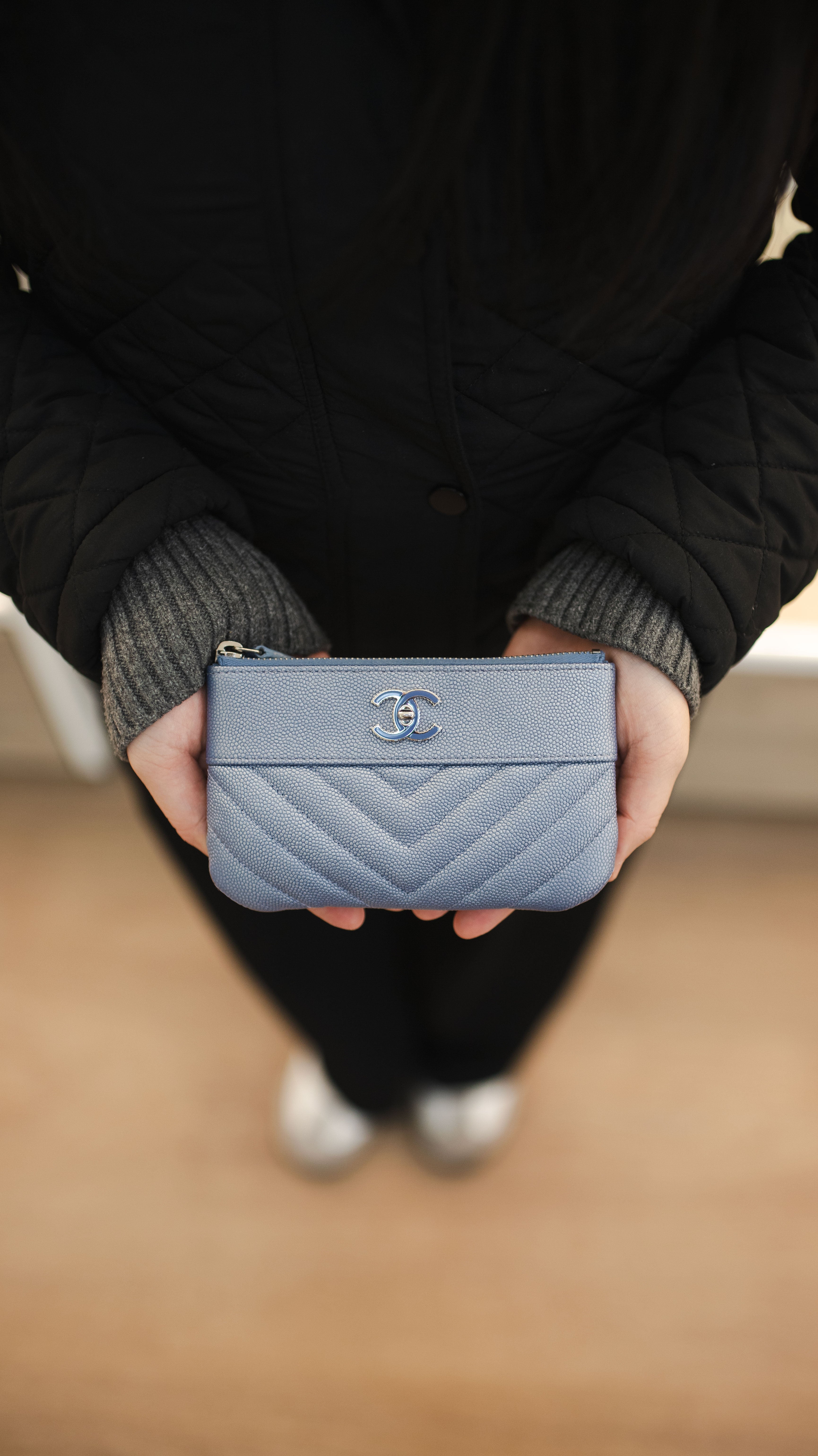 Chanel 19P Iridescent Blue Chevron Pouch