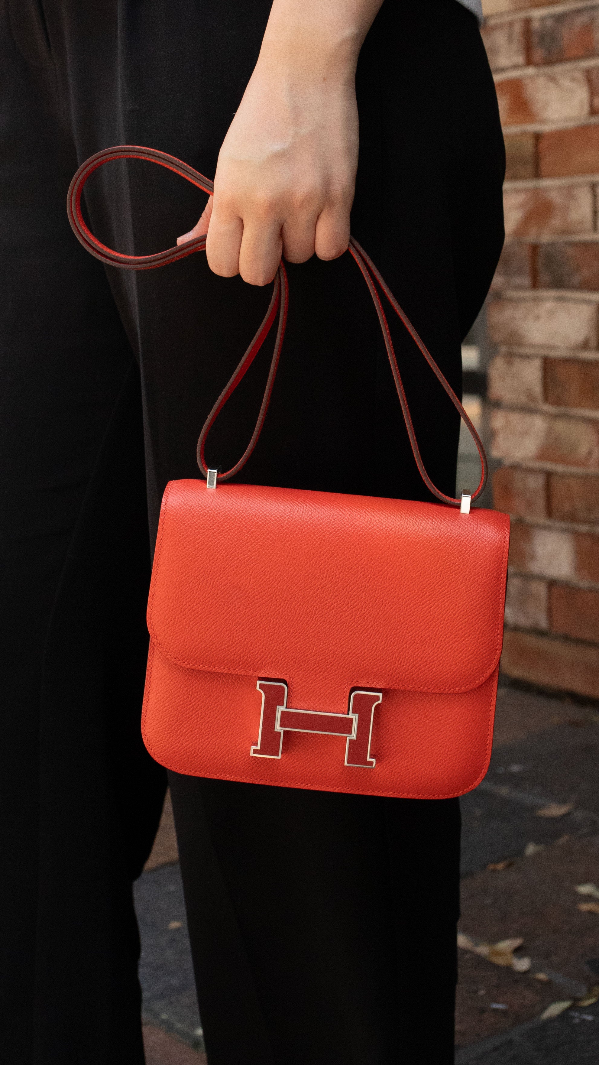 Hermes Constance 18 Epsom Sanguine Enamel and Palladium Hardware