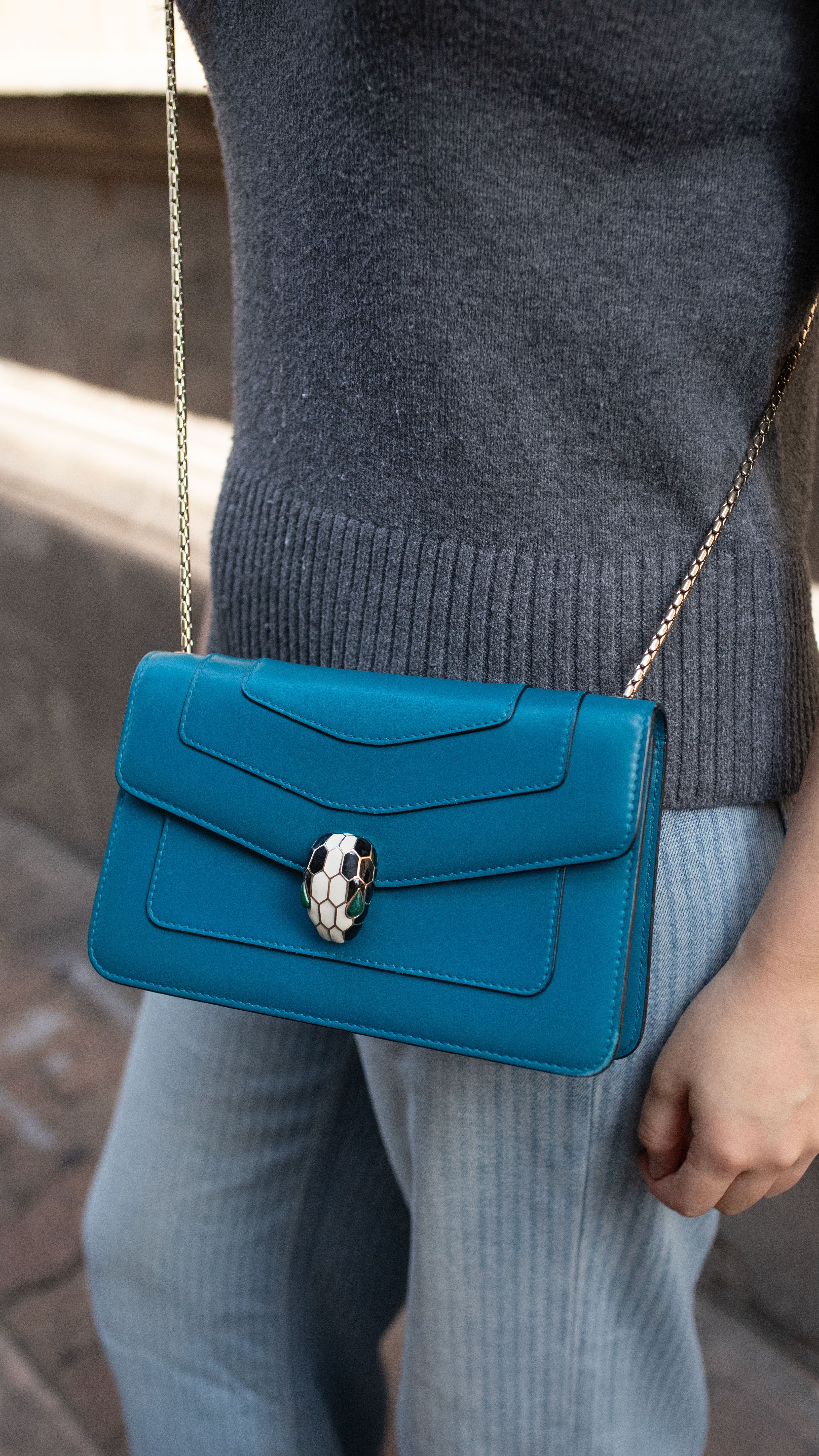 Bvlgari Blue Serpenti Forever Chain Pochette.