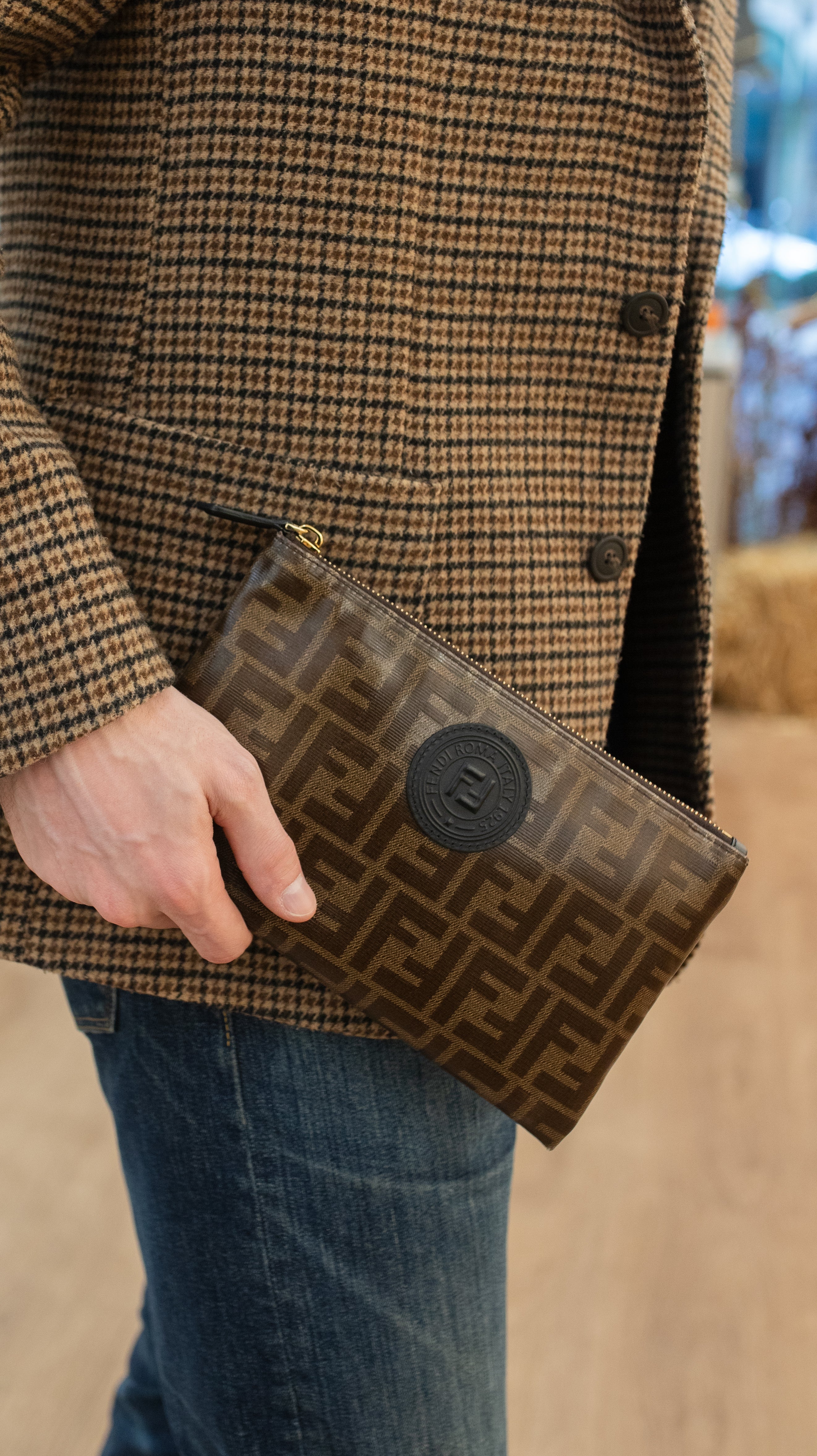 Fendi Glazed Brown FF Zucca Flat Pouch