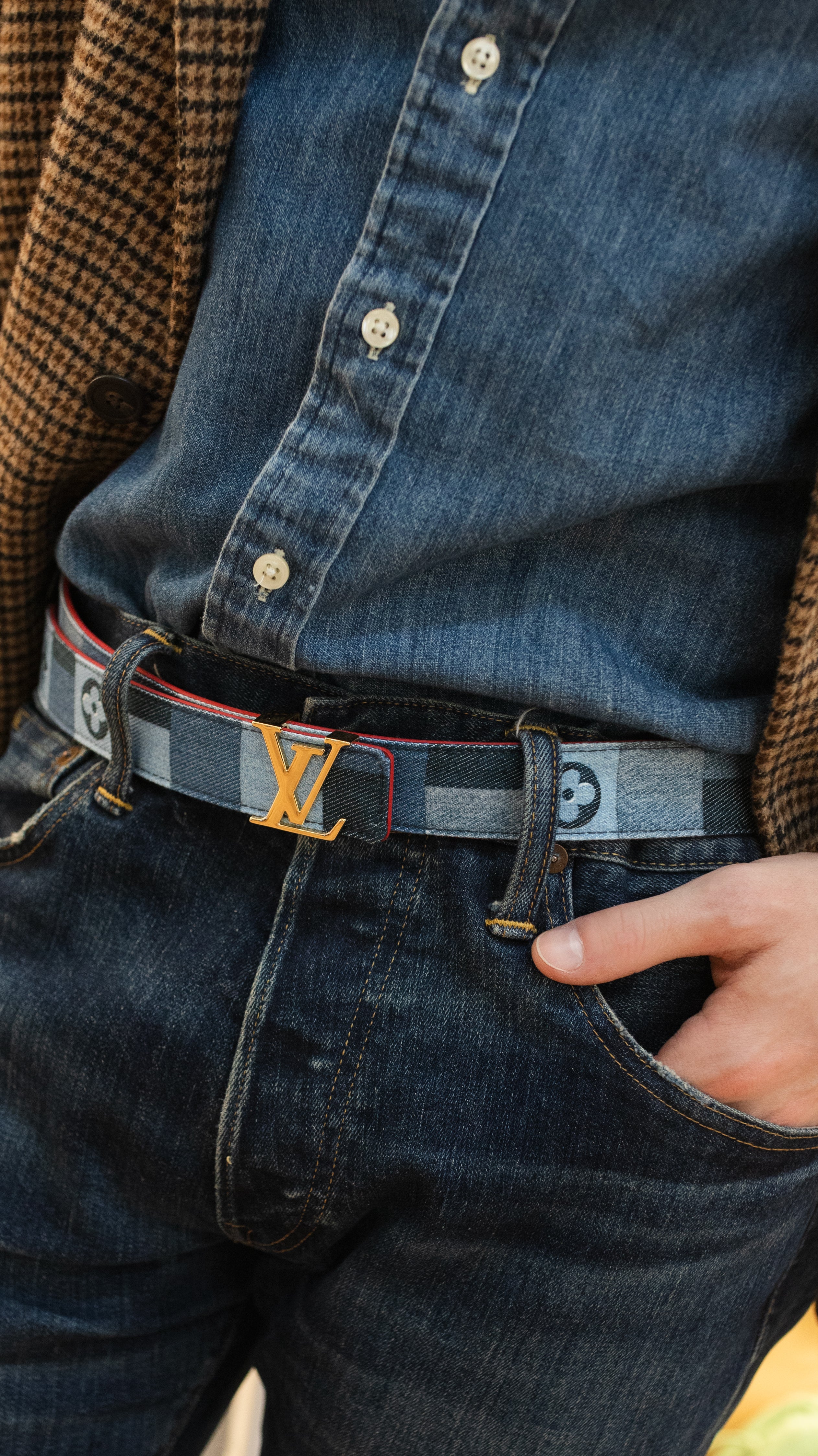 Louis Vuitton Denim LV Iconic Belt Damier  Monogram Patchwork Belt size 90