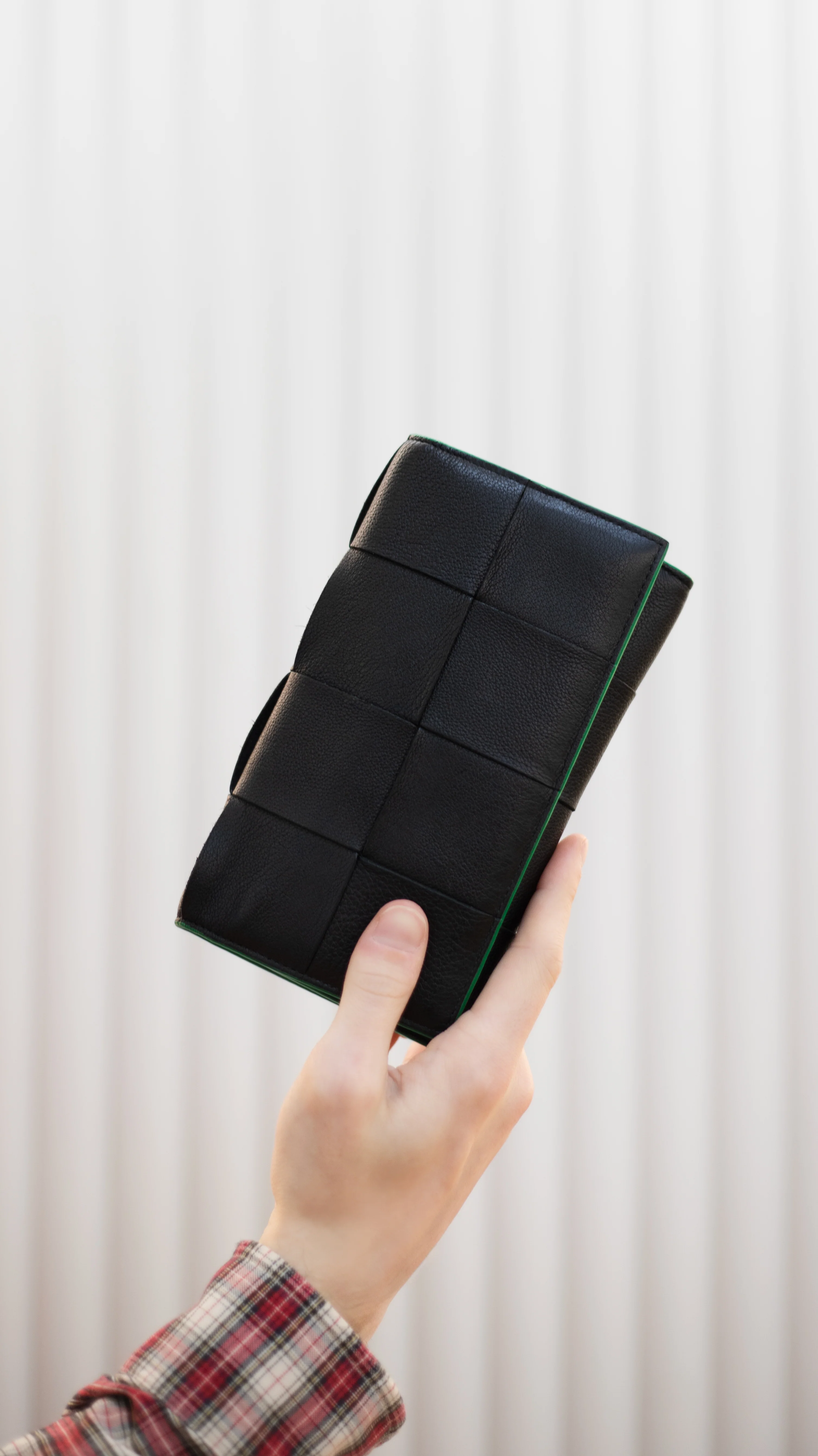 Bottega Veneta Black  Green Long Flap Cassette Wallet