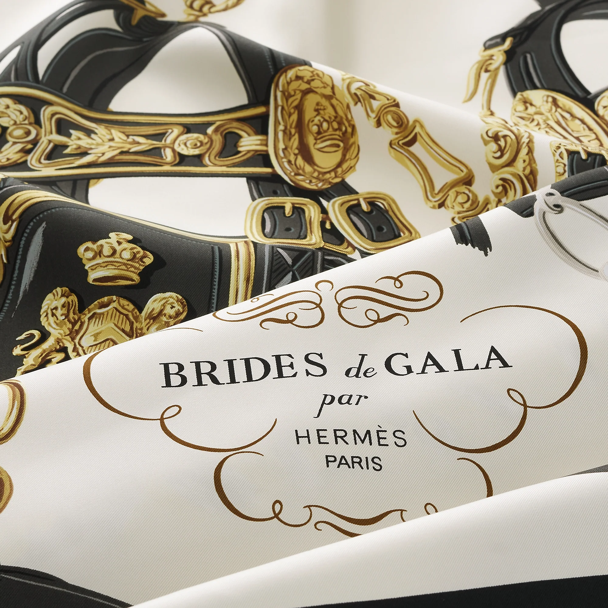 Hermes Noir/Creme/Gold Brides de Gala Forever Scarf 90
