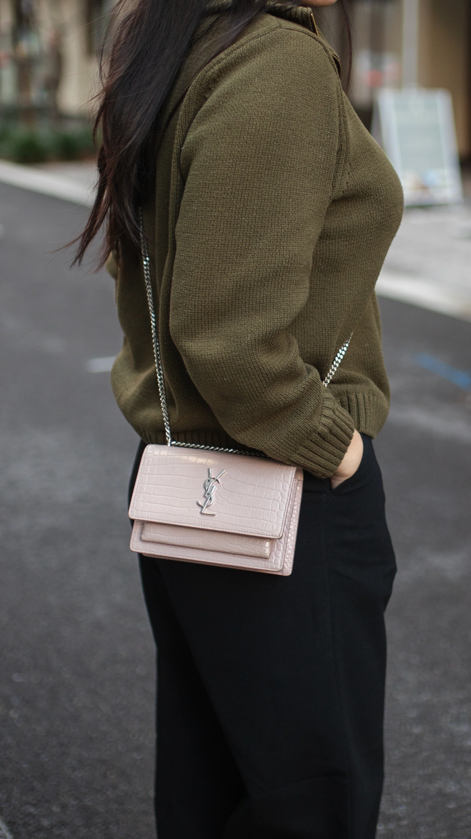 Saint Laurent Mini Pink Sunset Crocodile Embossed Leather Bag