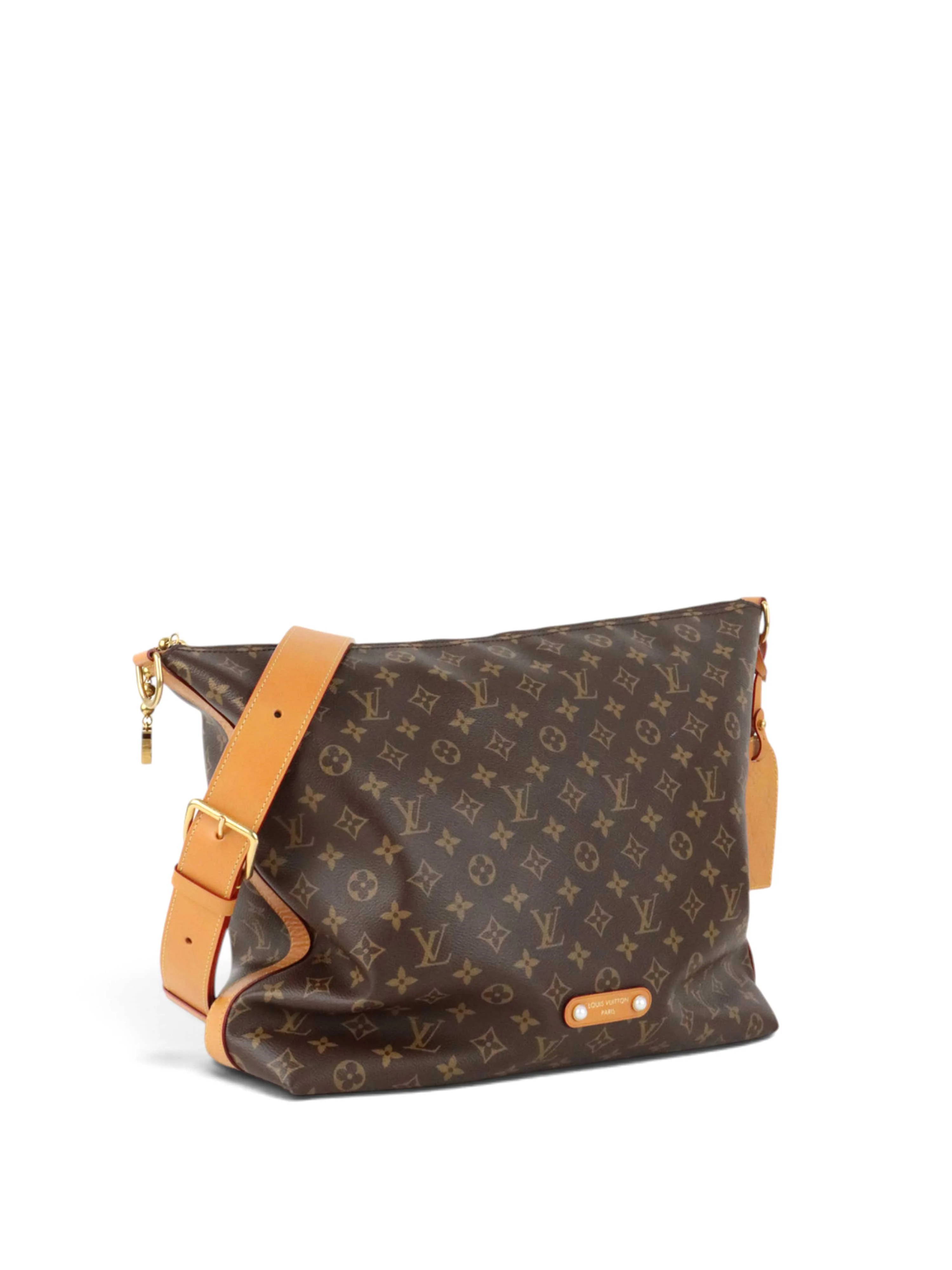 High Quality Luxury Handbag Shopping Louis Vuitton Vagabond hobo bag in brown Monogram coated canvas with gold hardware and tan leather strap.